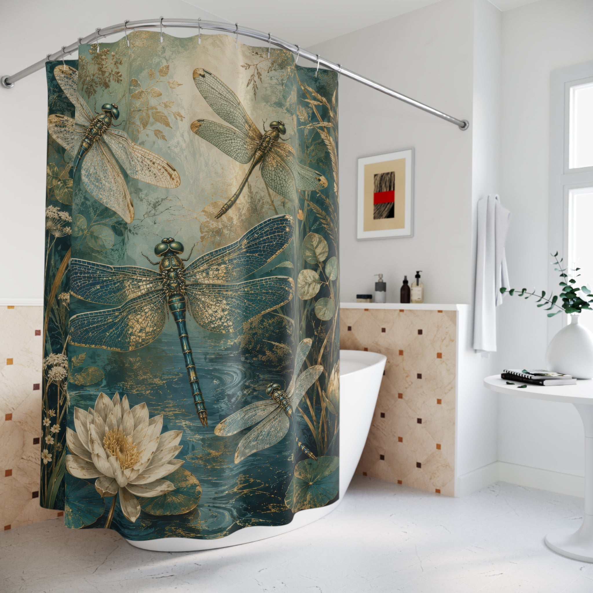 Dragonfly Shower Curtain: Botanical Pond