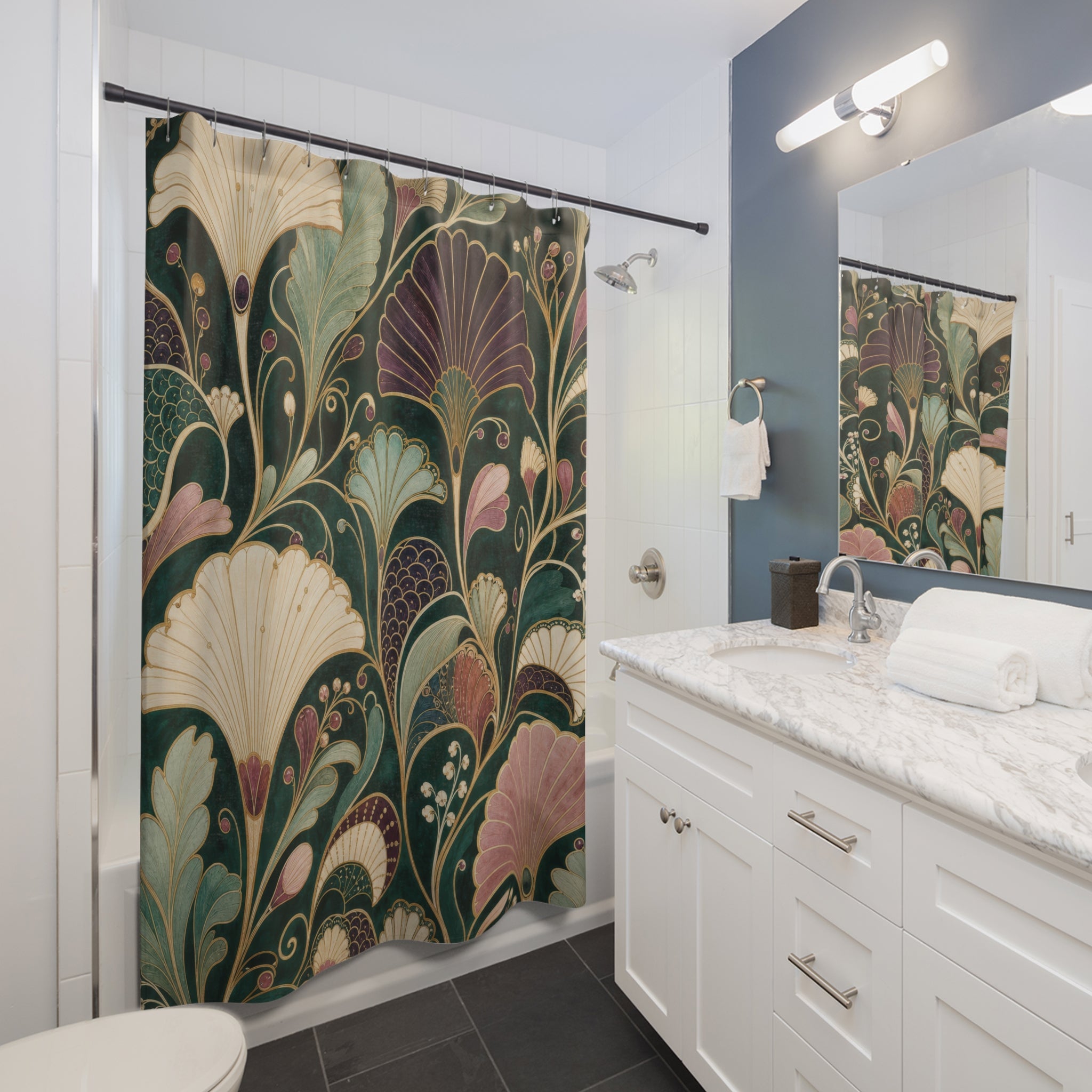 Art Deco Fan Floral Shower Curtain
