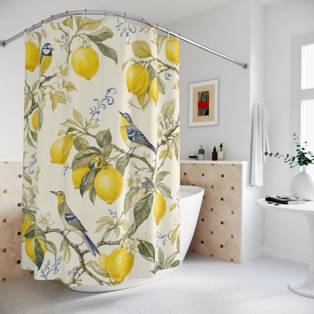 Lemon Bird Chinoiserie Shower Curtain
