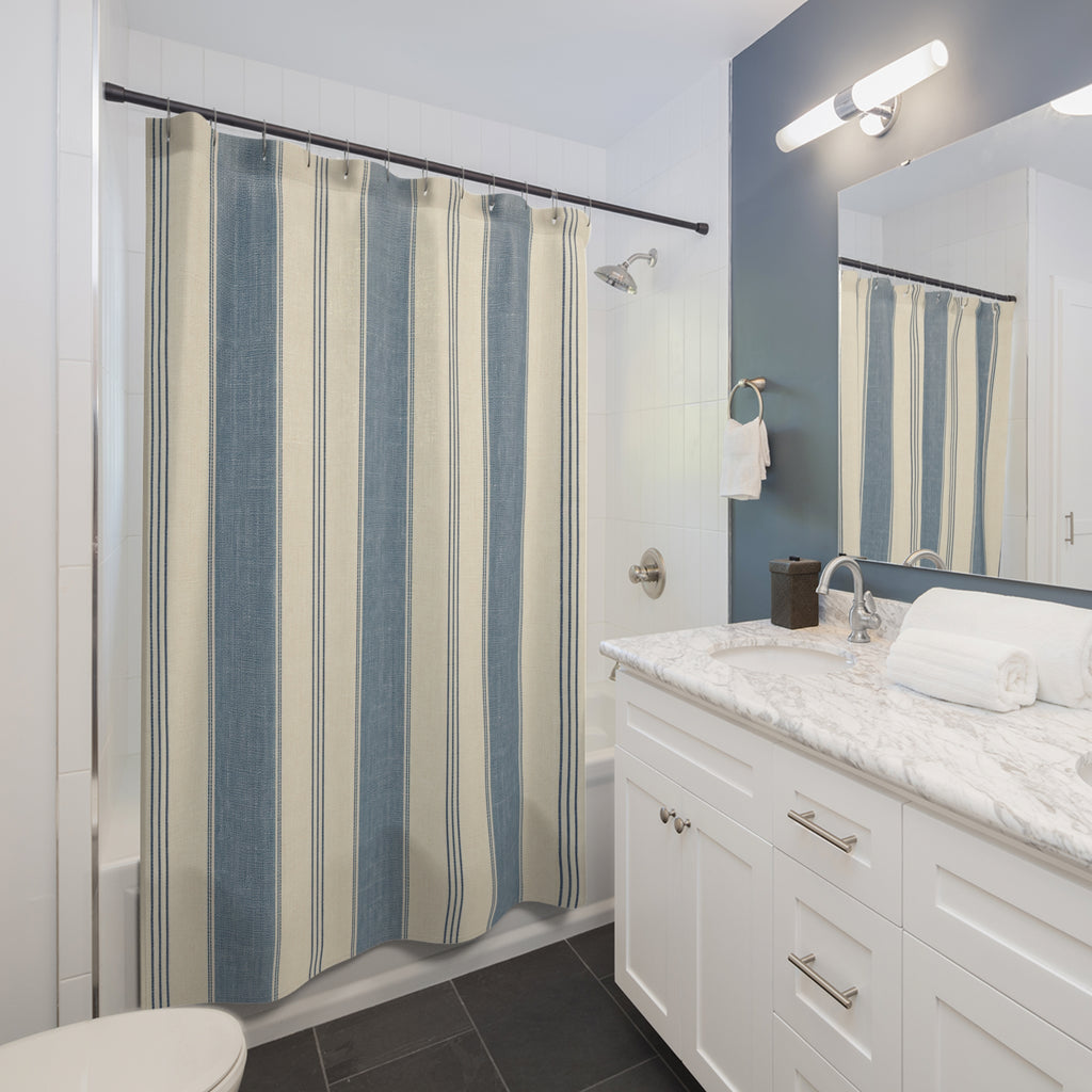 Soft Denim Awning Stripe Shower Curtain