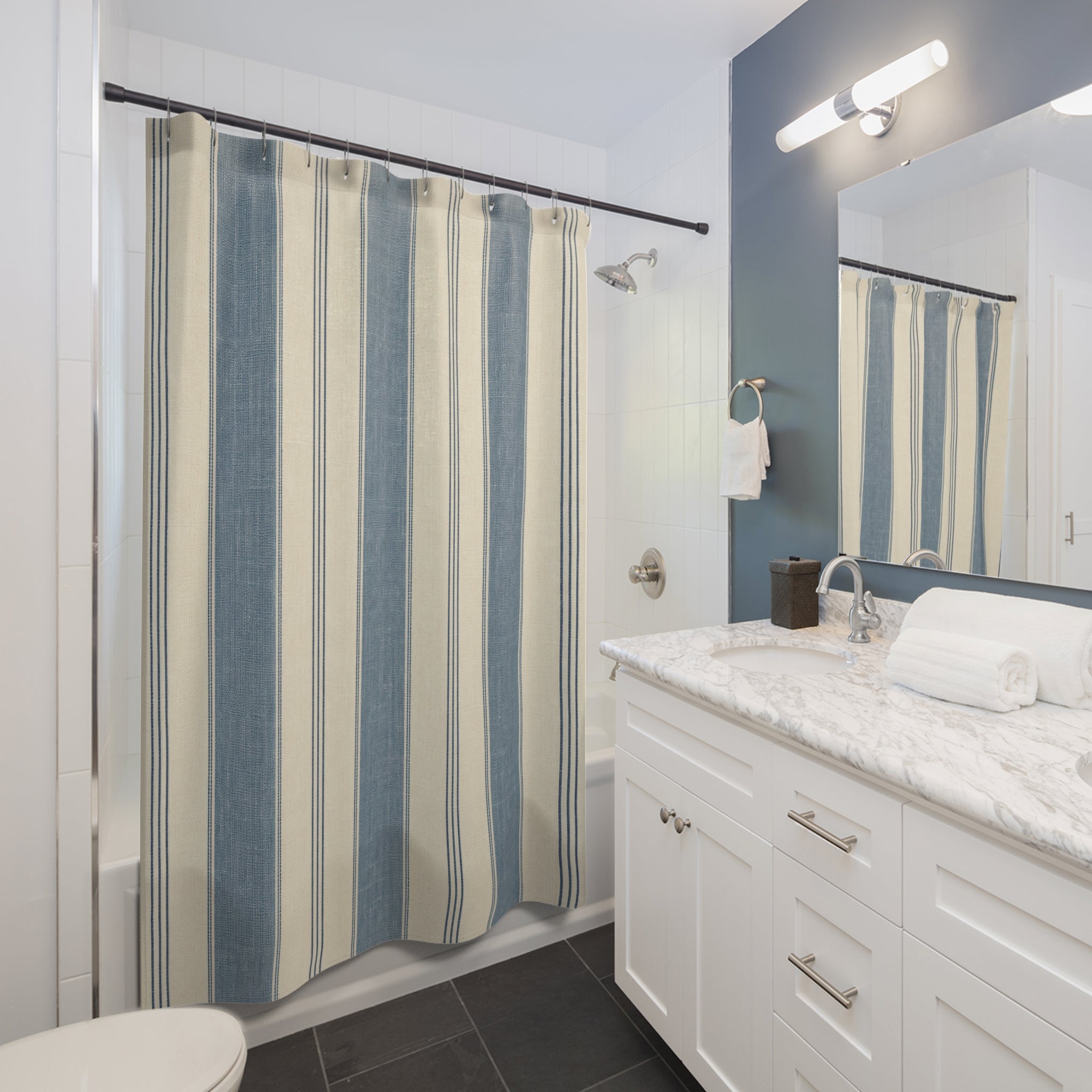 Soft Denim Awning Stripe Shower Curtain