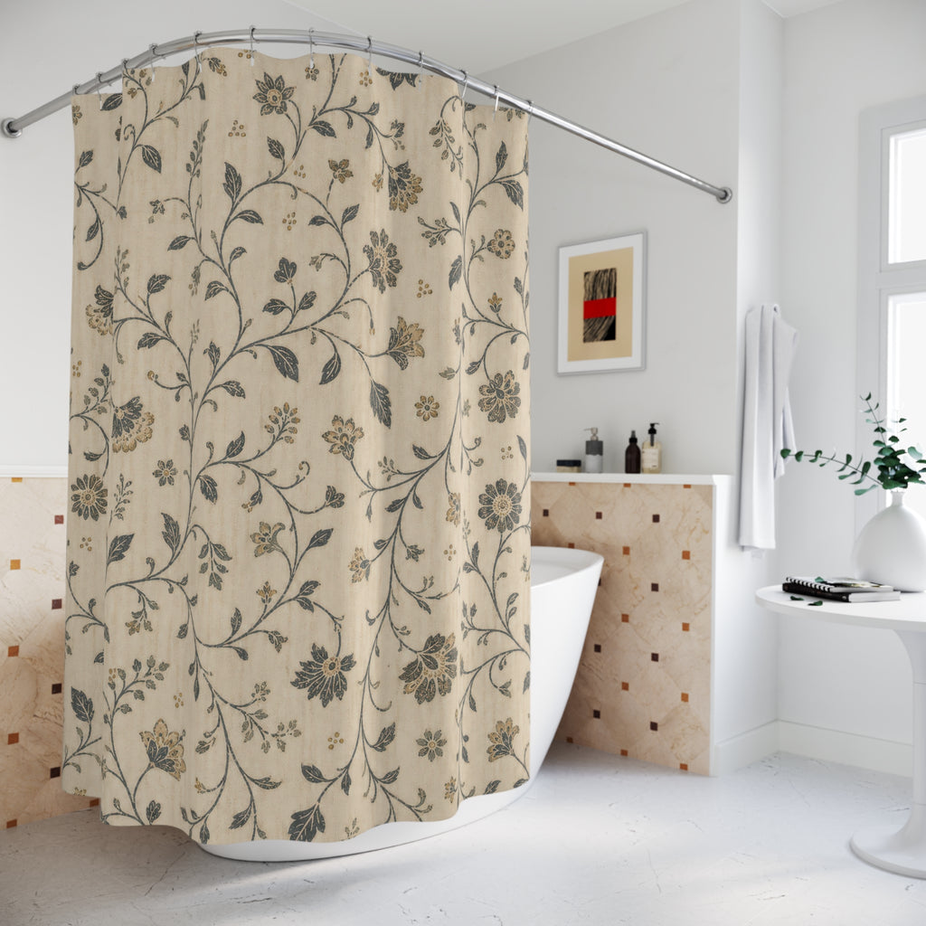 Vintage Farmhouse Blue Botanical Shower Curtain