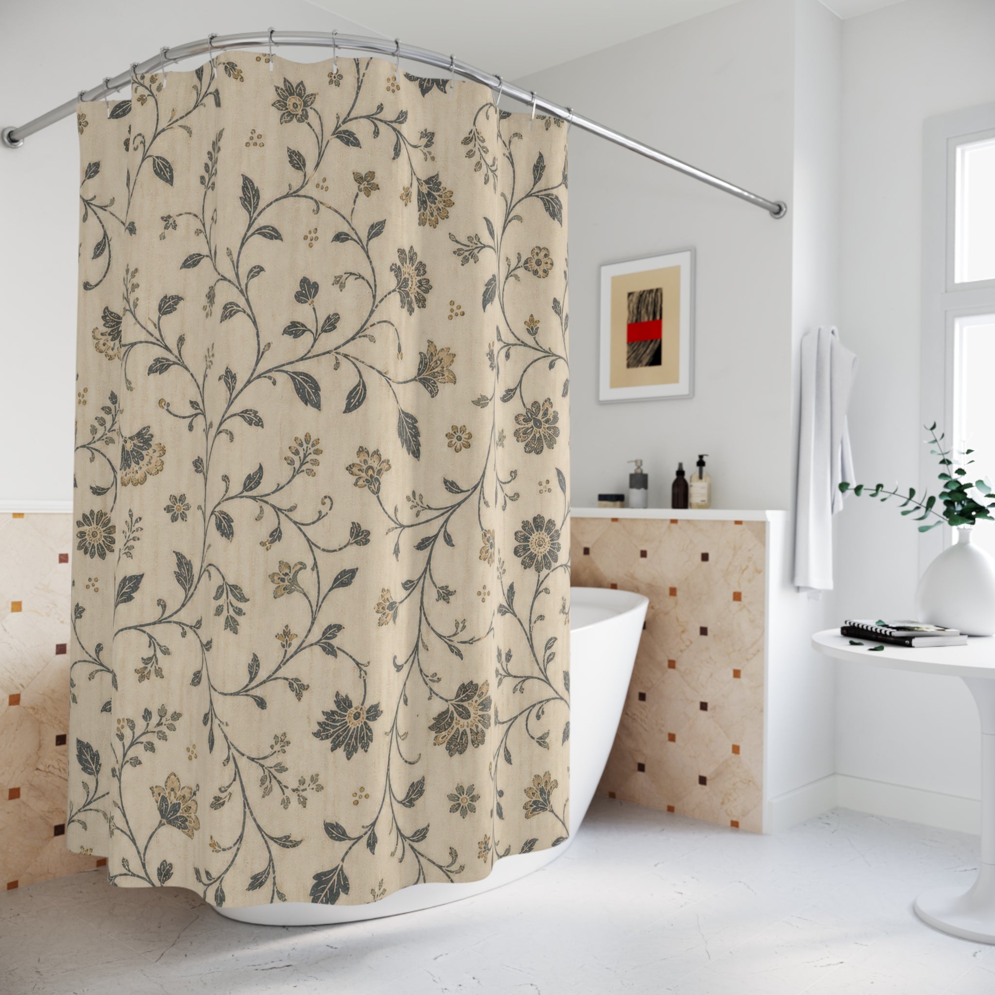 Vintage Farmhouse Blue Botanical Shower Curtain