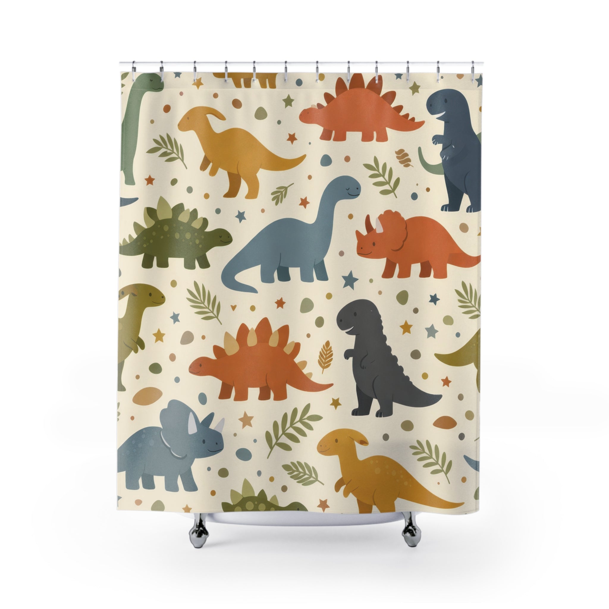Kids Dinosaur Shower Curtain — Muted Pastels