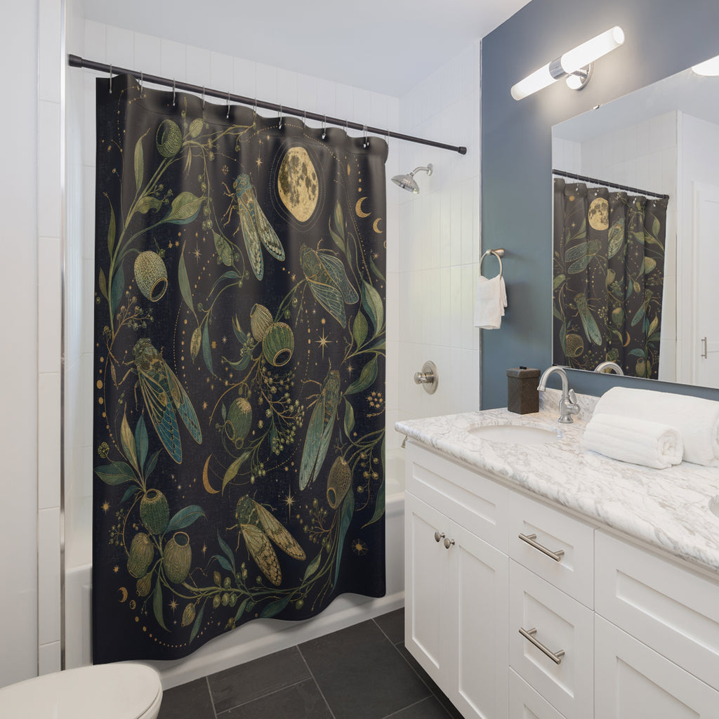 Moonlit Cicadas Artistic Shower Curtain