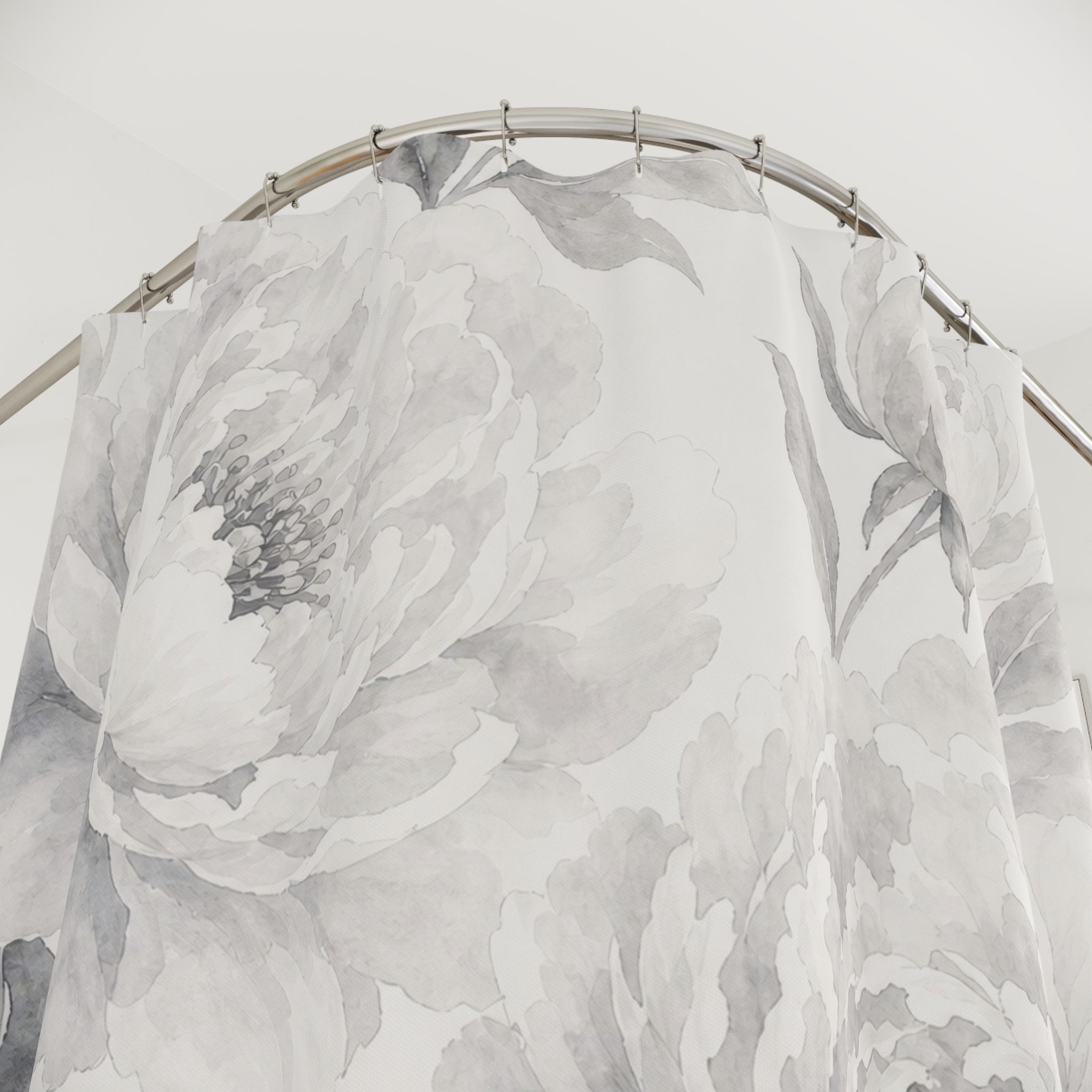 White Peony Floral Shower Curtain