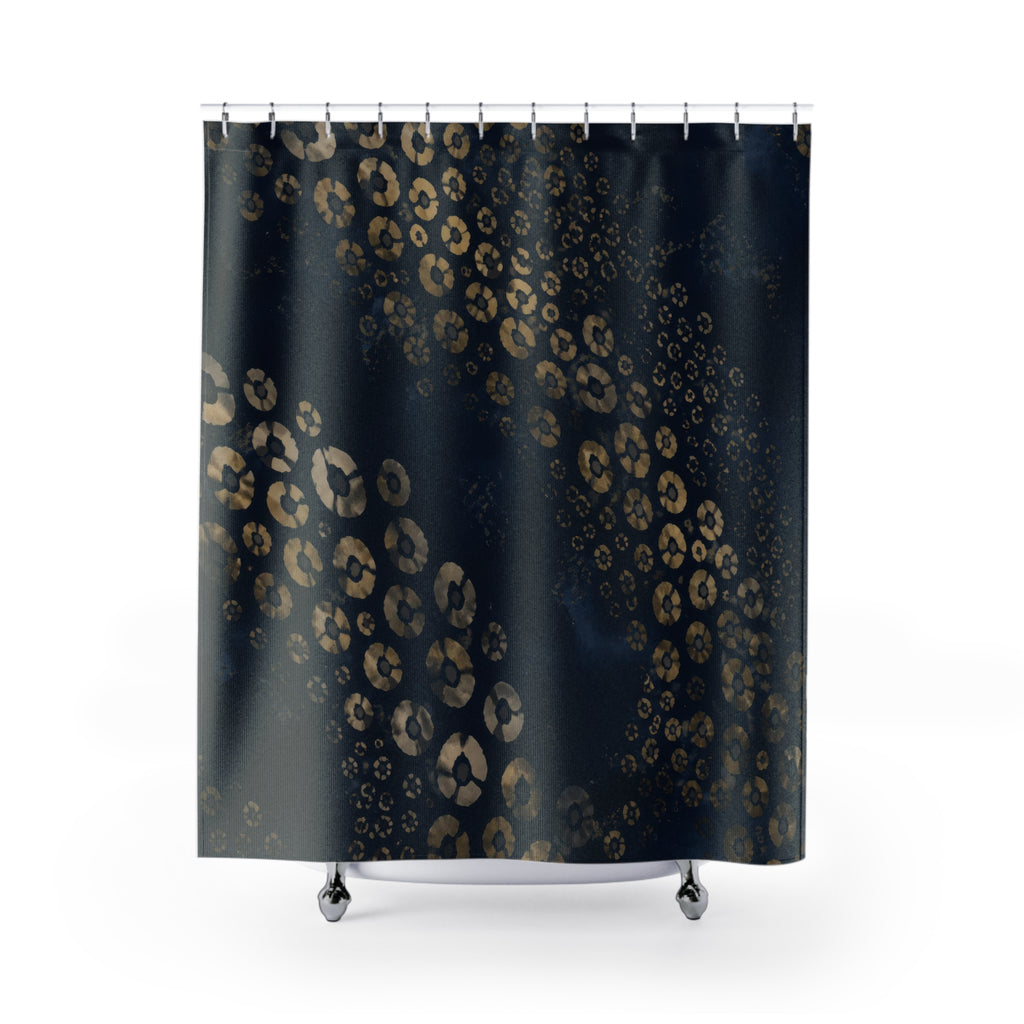 Midnight Blue Leopard Rosette Shower Curtain