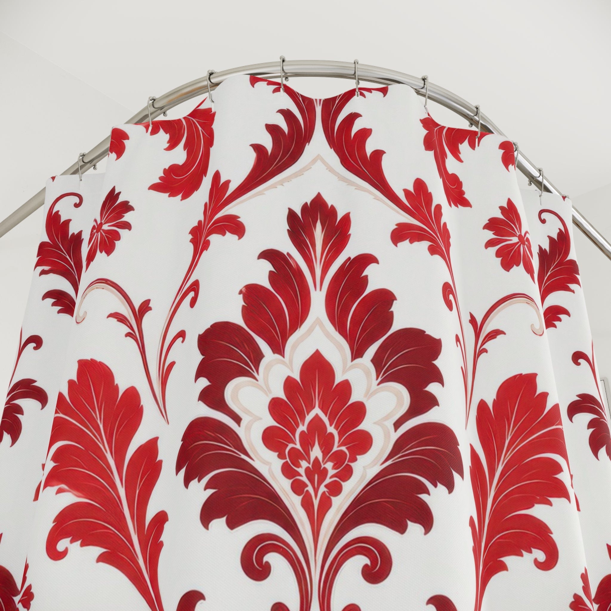 Red White Damask Shower Curtain