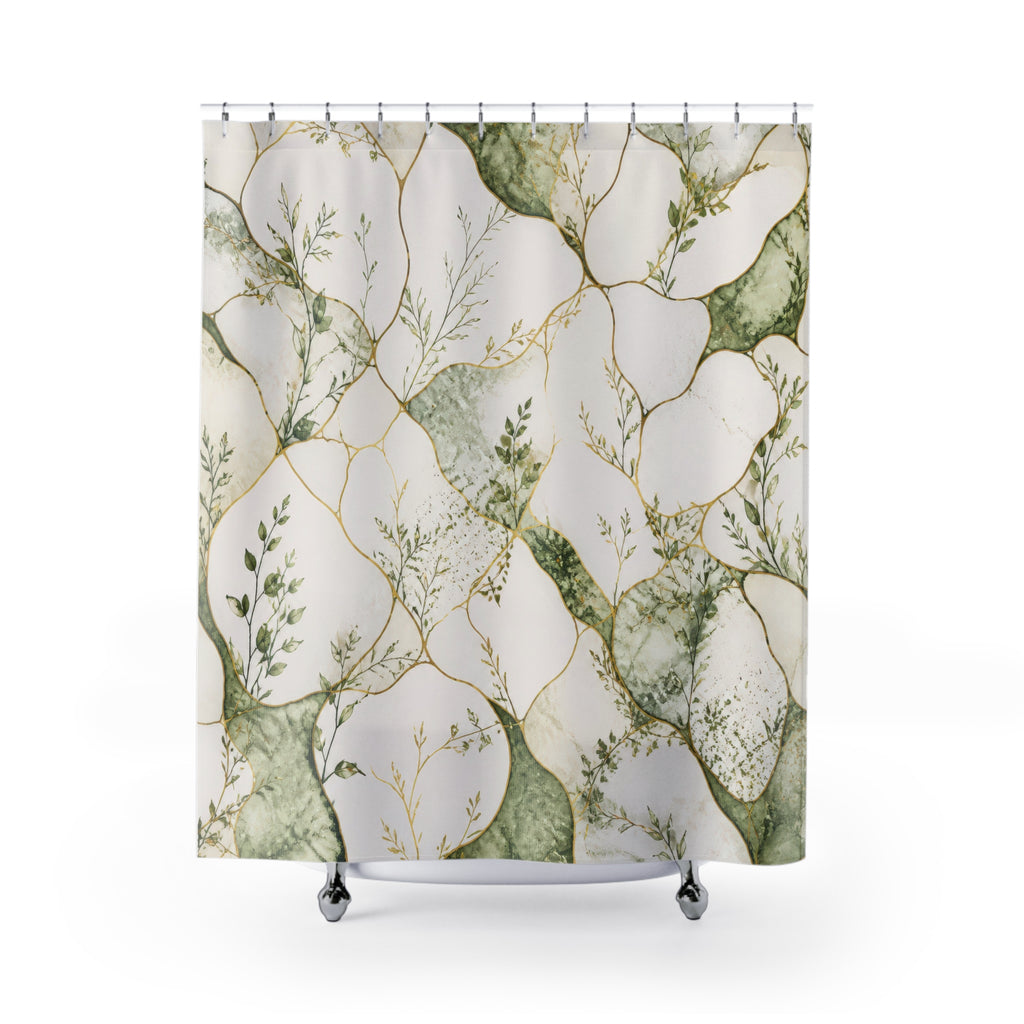 Elegant Botanical Marble Shower Curtain