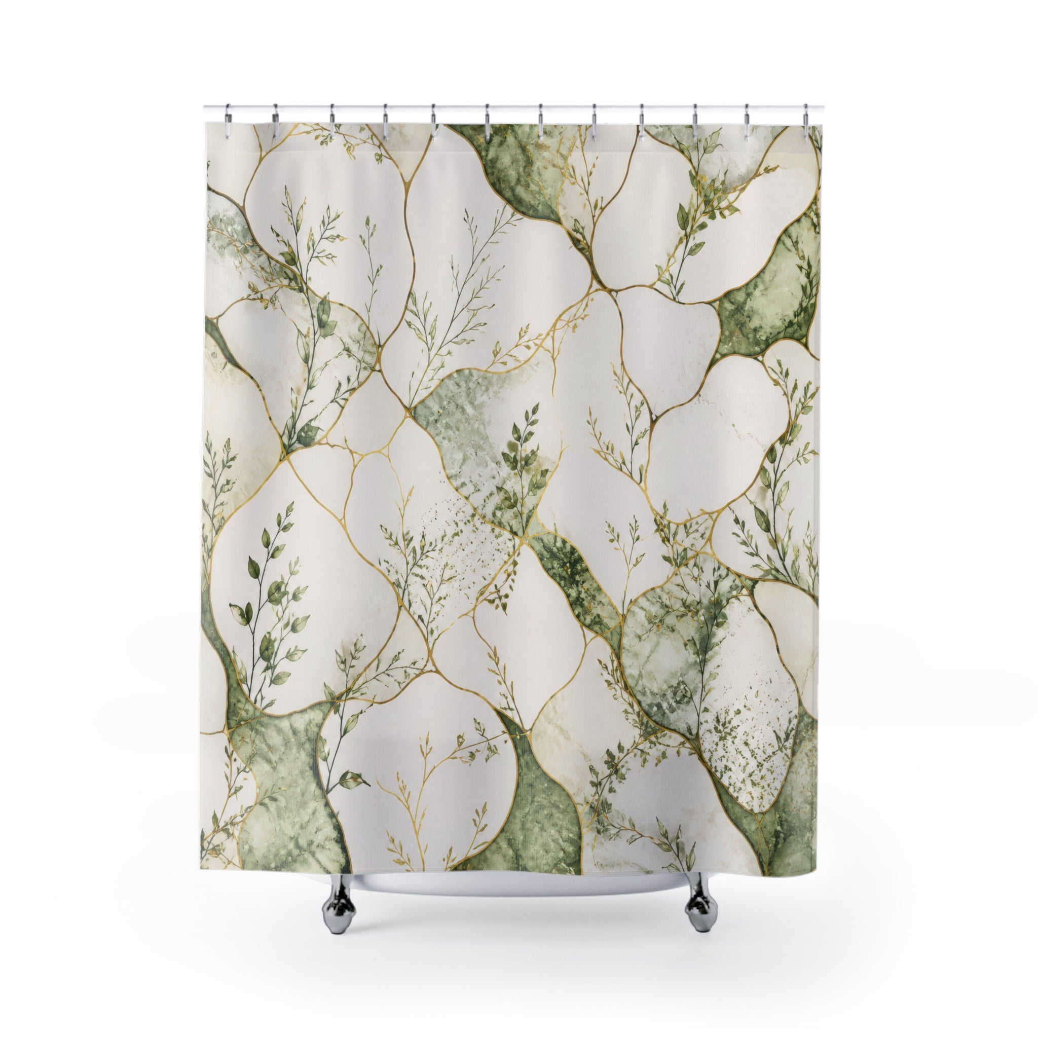 Elegant Botanical Marble Shower Curtain