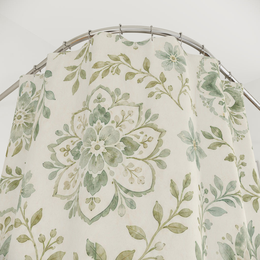 Pale Jade Medallion Print Shower Curtain