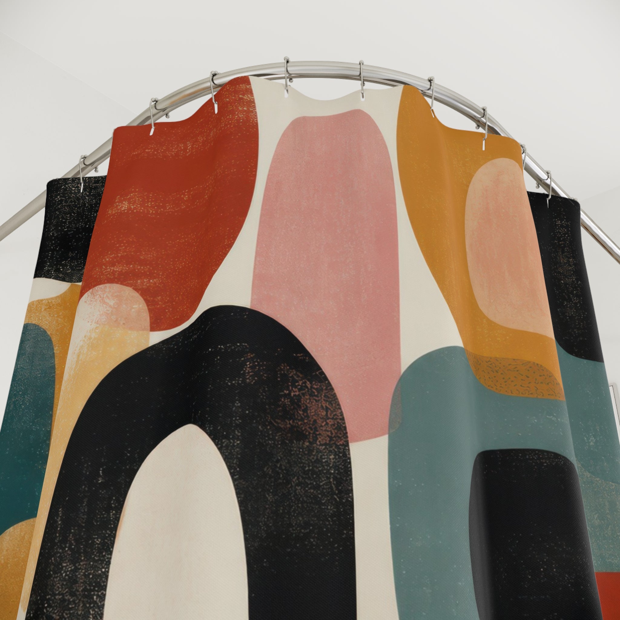 Mid Century Geometric Block Abstract Shower Curtain