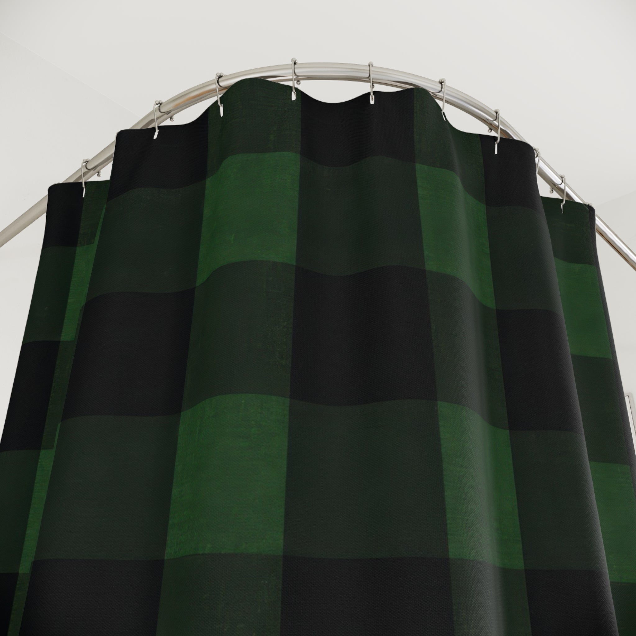 Buffalo Check Shower Curtain, Forest Green Black Plaid Pattern, Rustic Farmhouse Bathroom Decor, Lodge Guest Bath Cabin Style