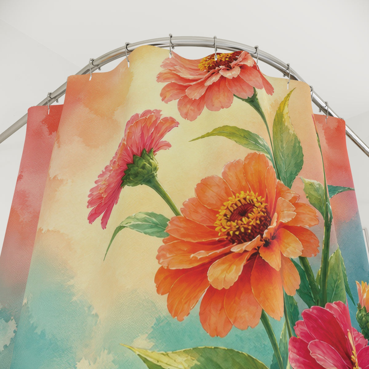 Coral Teal Zinnia Shower Curtain