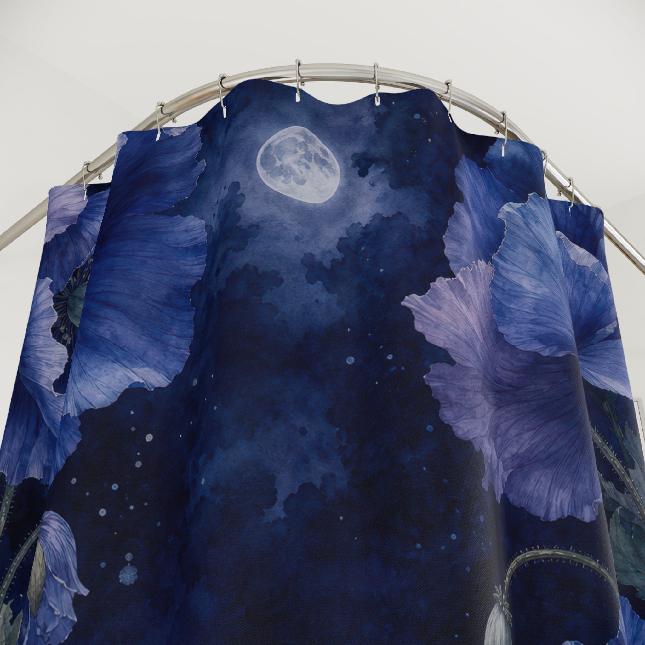 Sapphire Poppy Canopy Navy Blue Shower Curtain