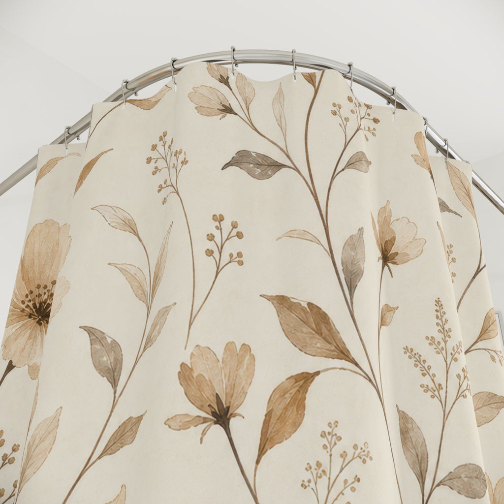 Beige Delicate Wildflower Stem Shower Curtain