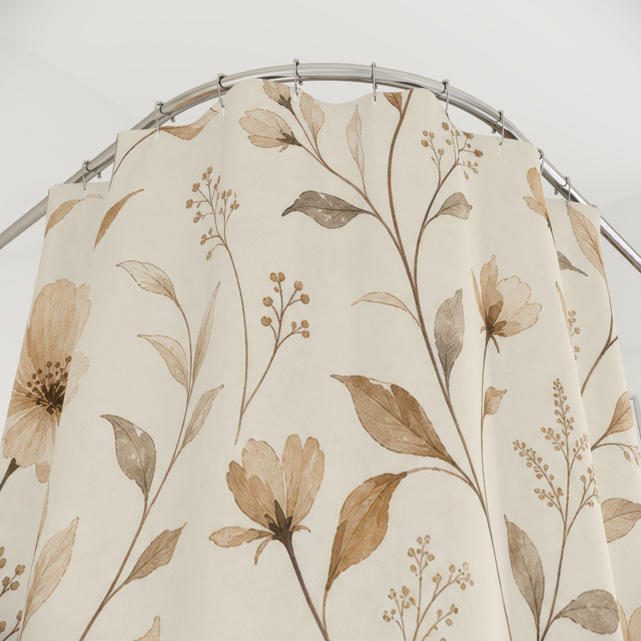 Beige Delicate Wildflower Stem Shower Curtain