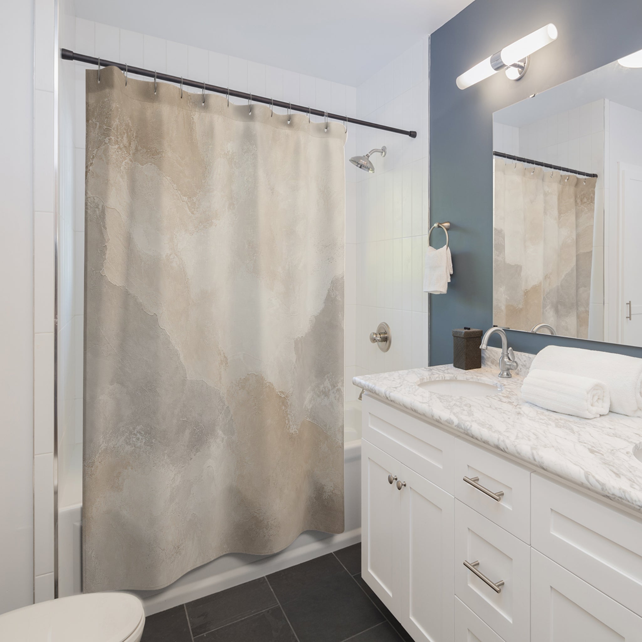Beige Gray Abstract Stone Texture Shower Curtain