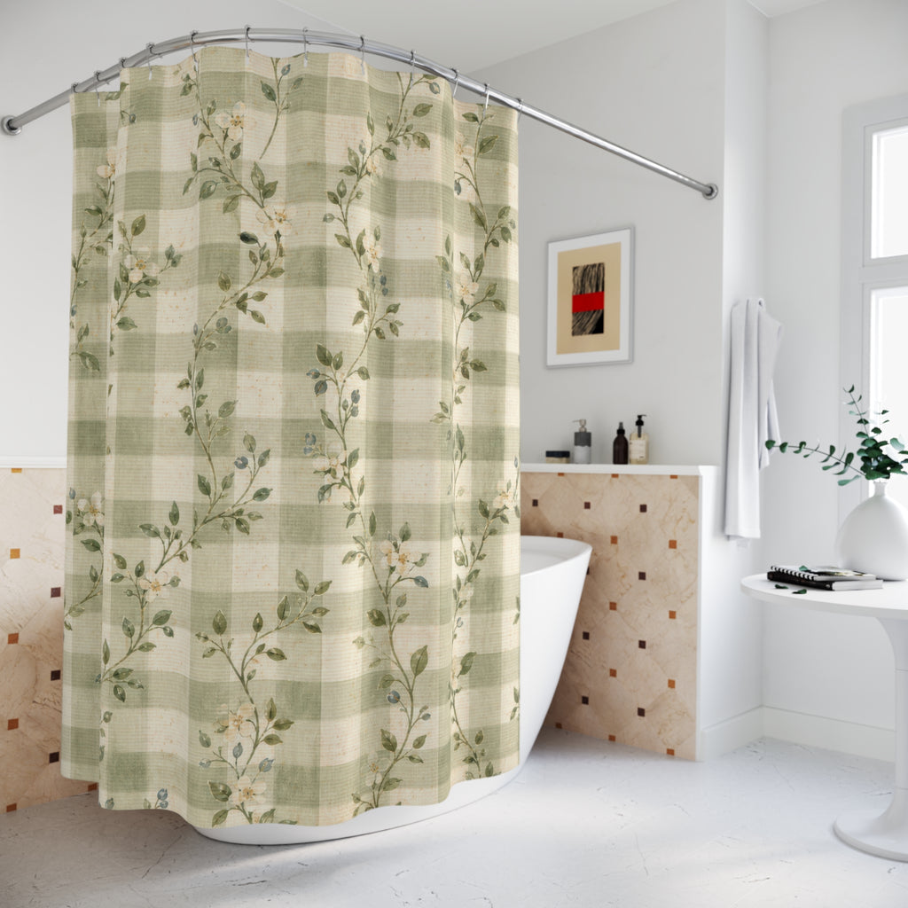 Sage Green Gingham Country Shower Curtain