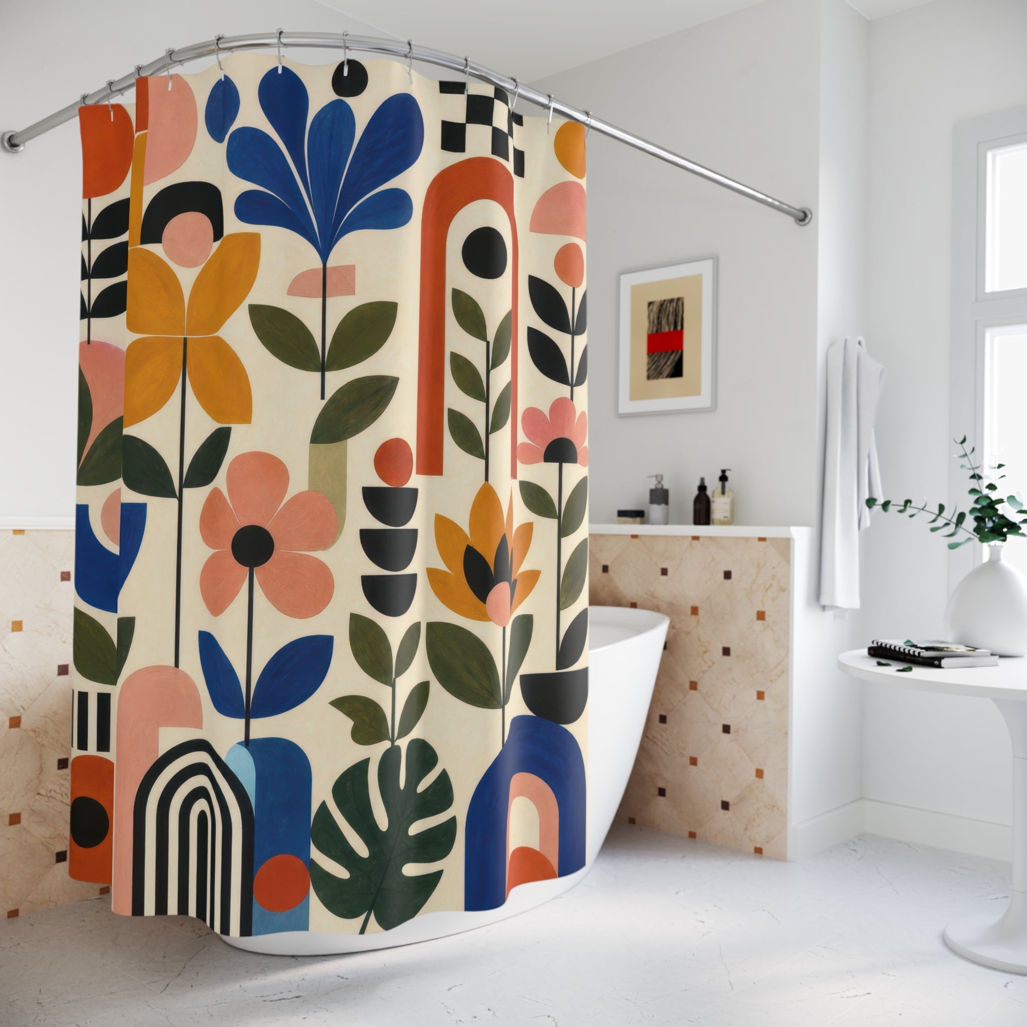 Retro Folk Art Floral Shower Curtain