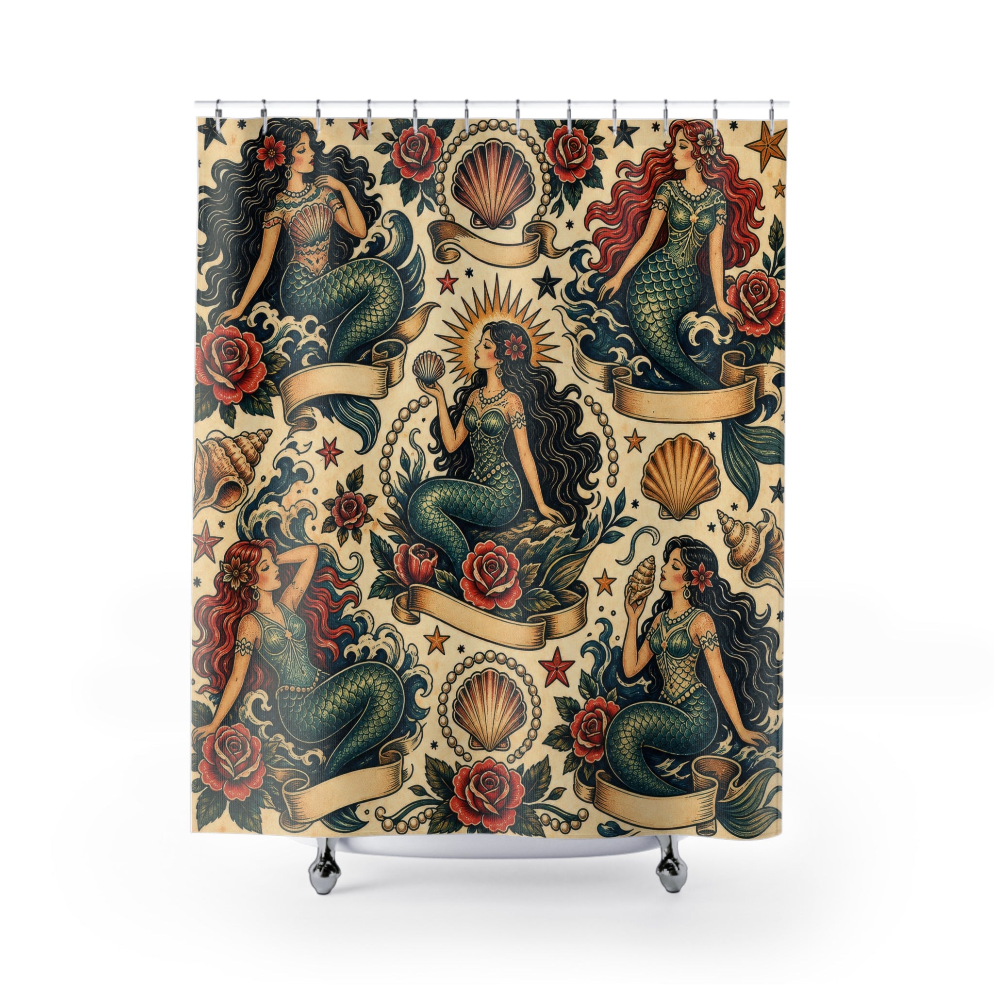 Vintage Tattoo Ocean Shower Curtain