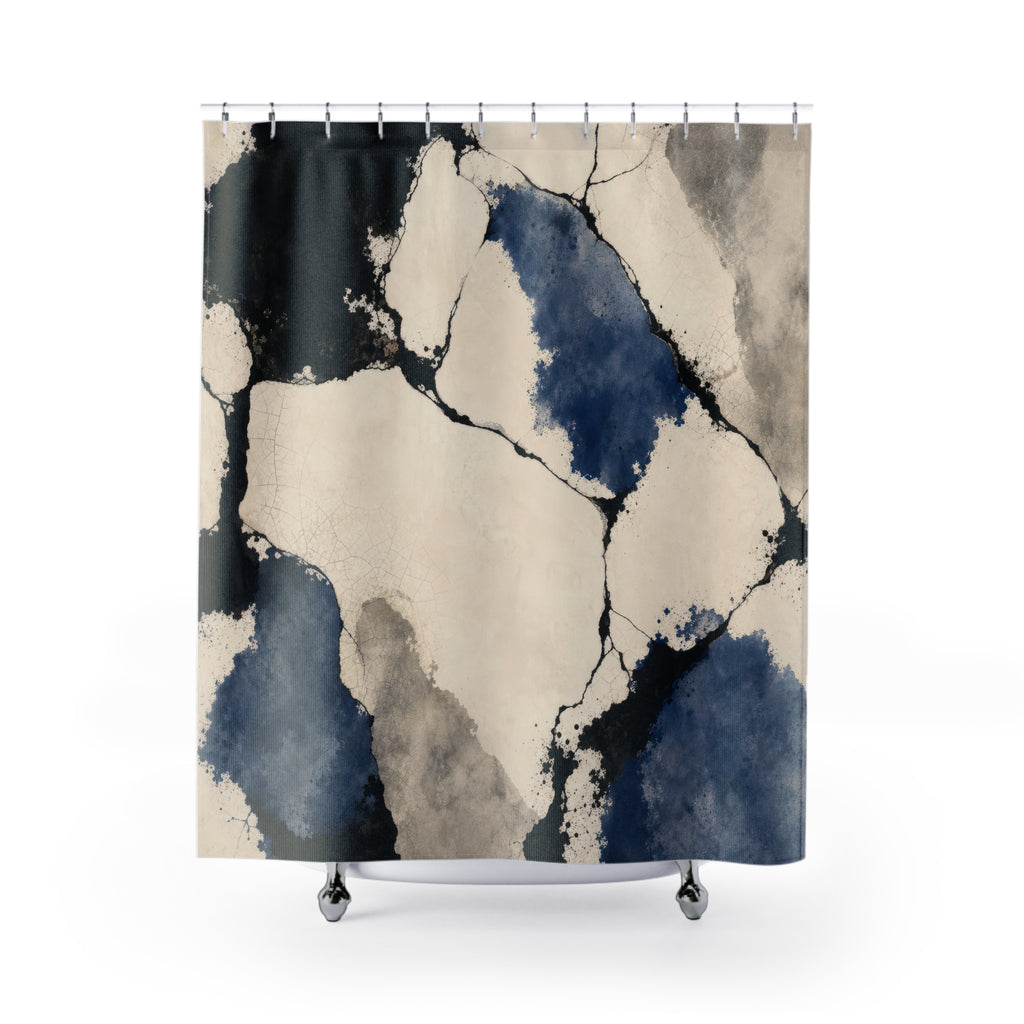 Black White Stone Blue Abstract Shower Curtain