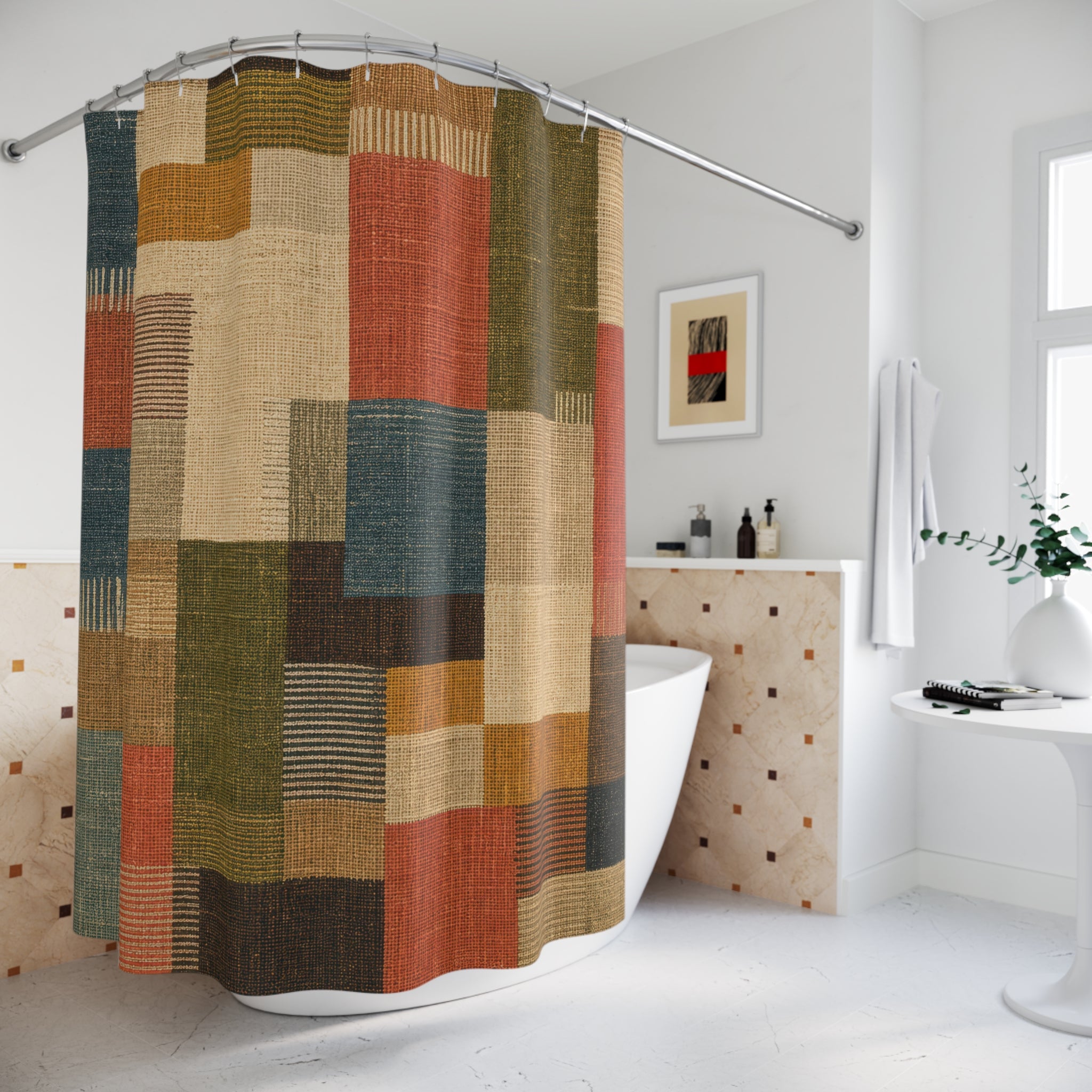 Woven Patchwork Block Shower Curtain