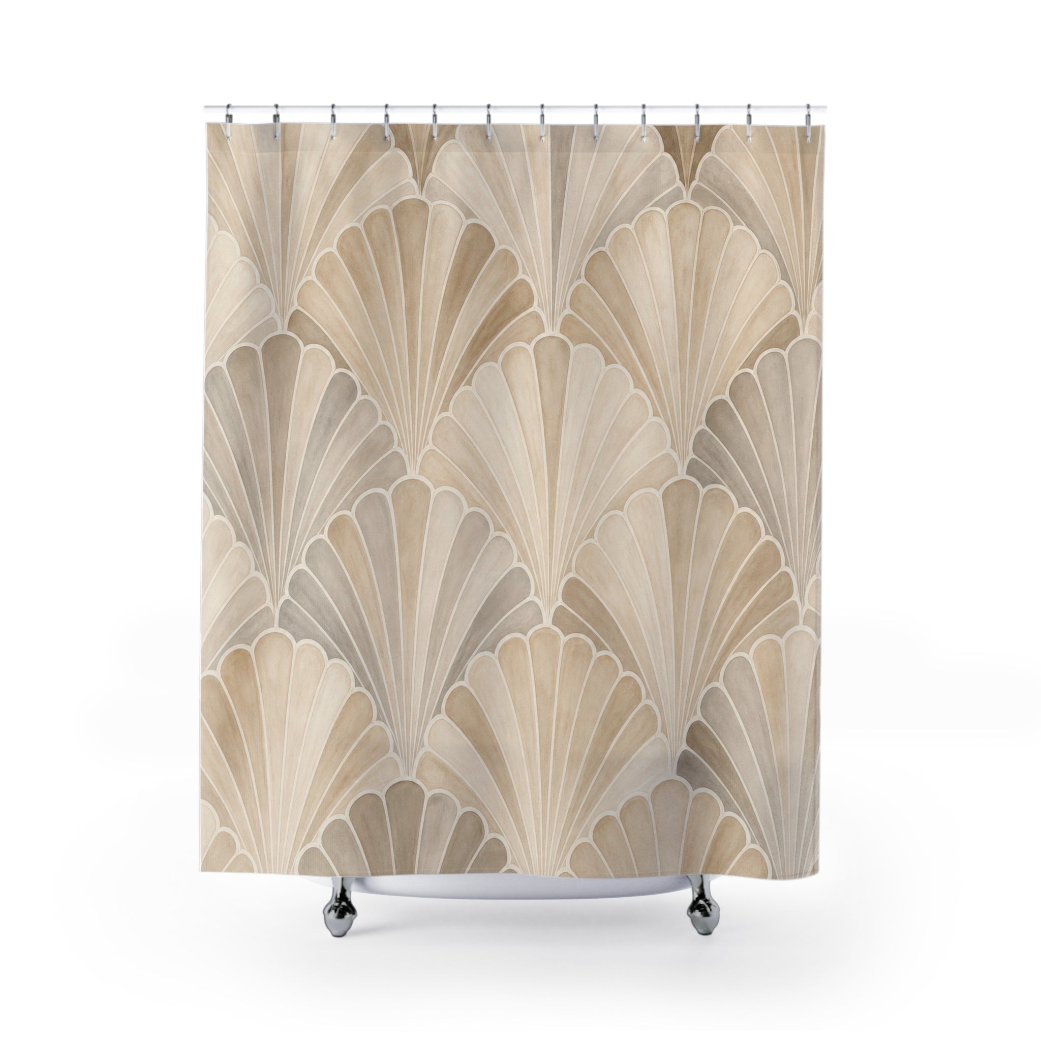 Beige Art Deco Fan Scallop Shower Curtain
