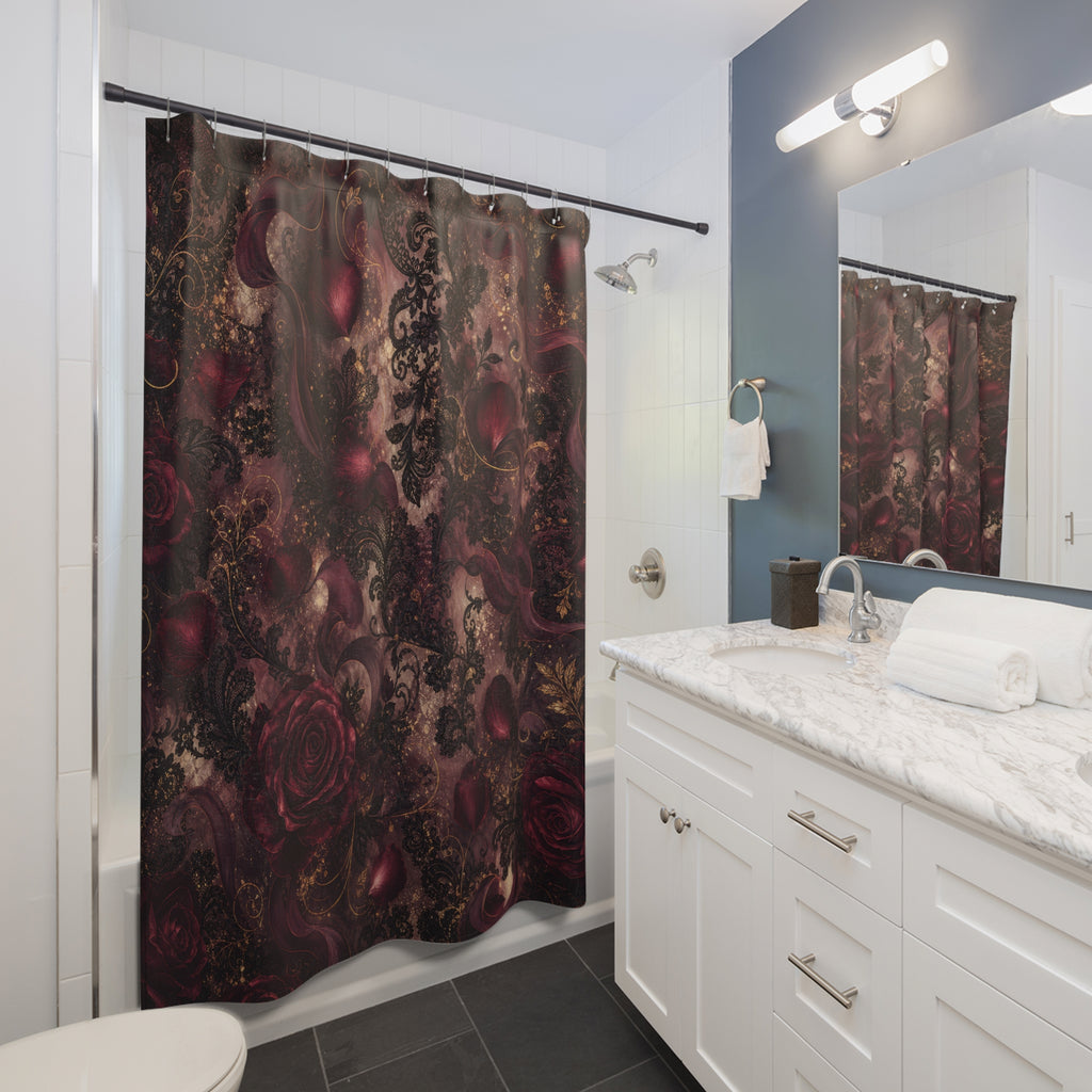 Moody Rose Floral Burgundy Lace Shower Curtain