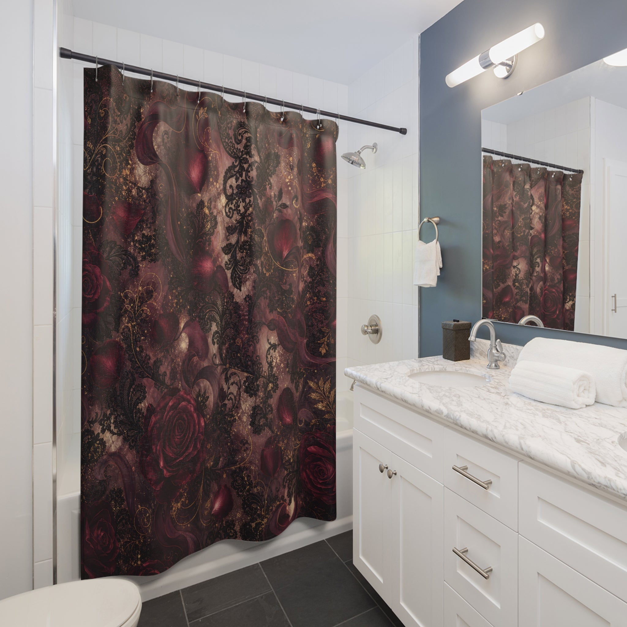 Moody Rose Floral Burgundy Lace Shower Curtain