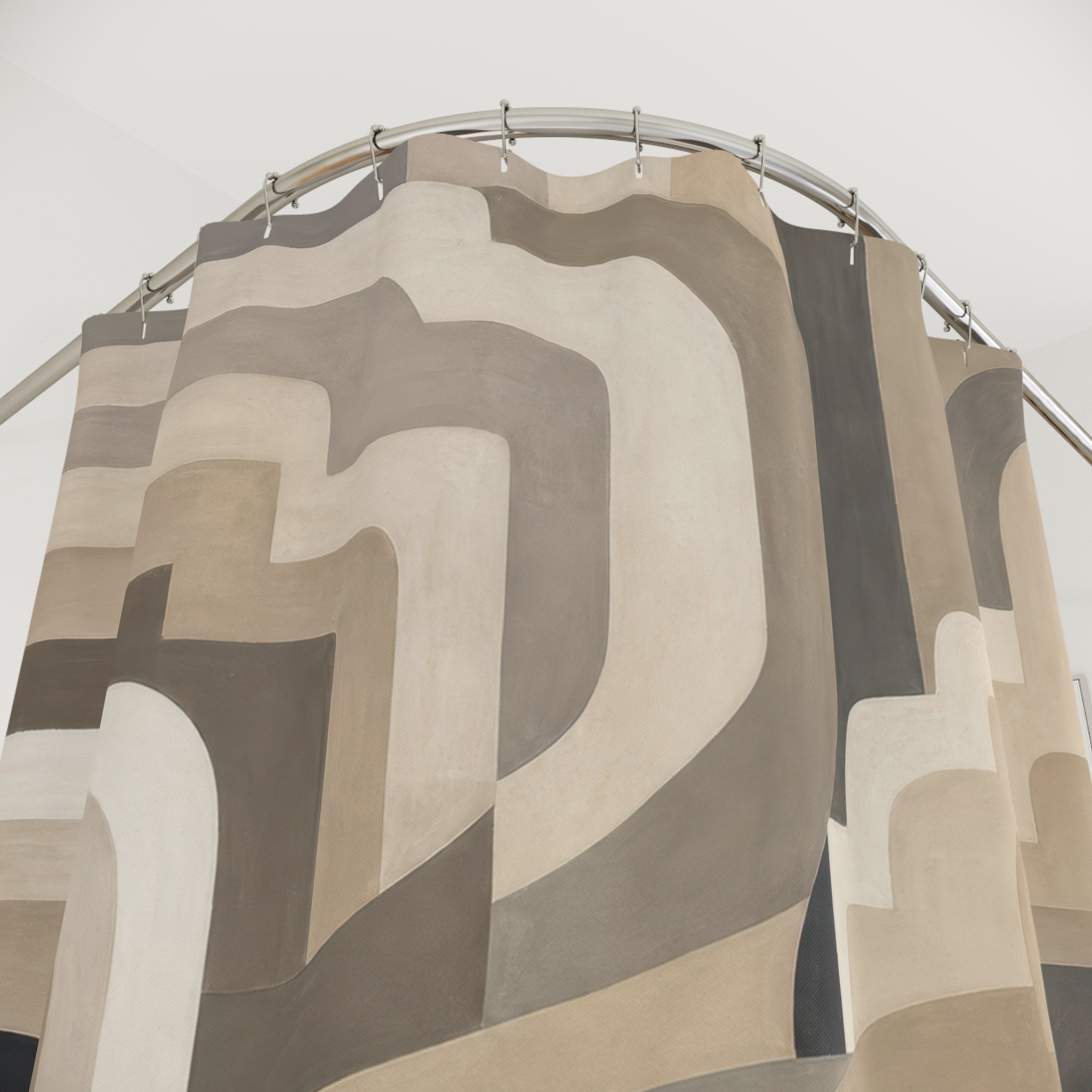 Neutral Stone Ribbon Geometric Shower Curtain