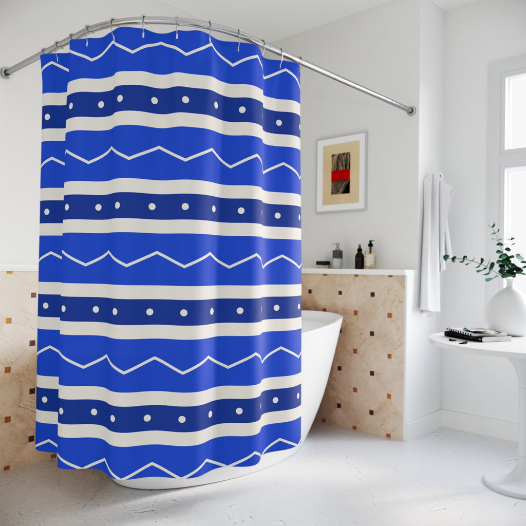Greek Shower Curtain: Aegean Blue Stripe