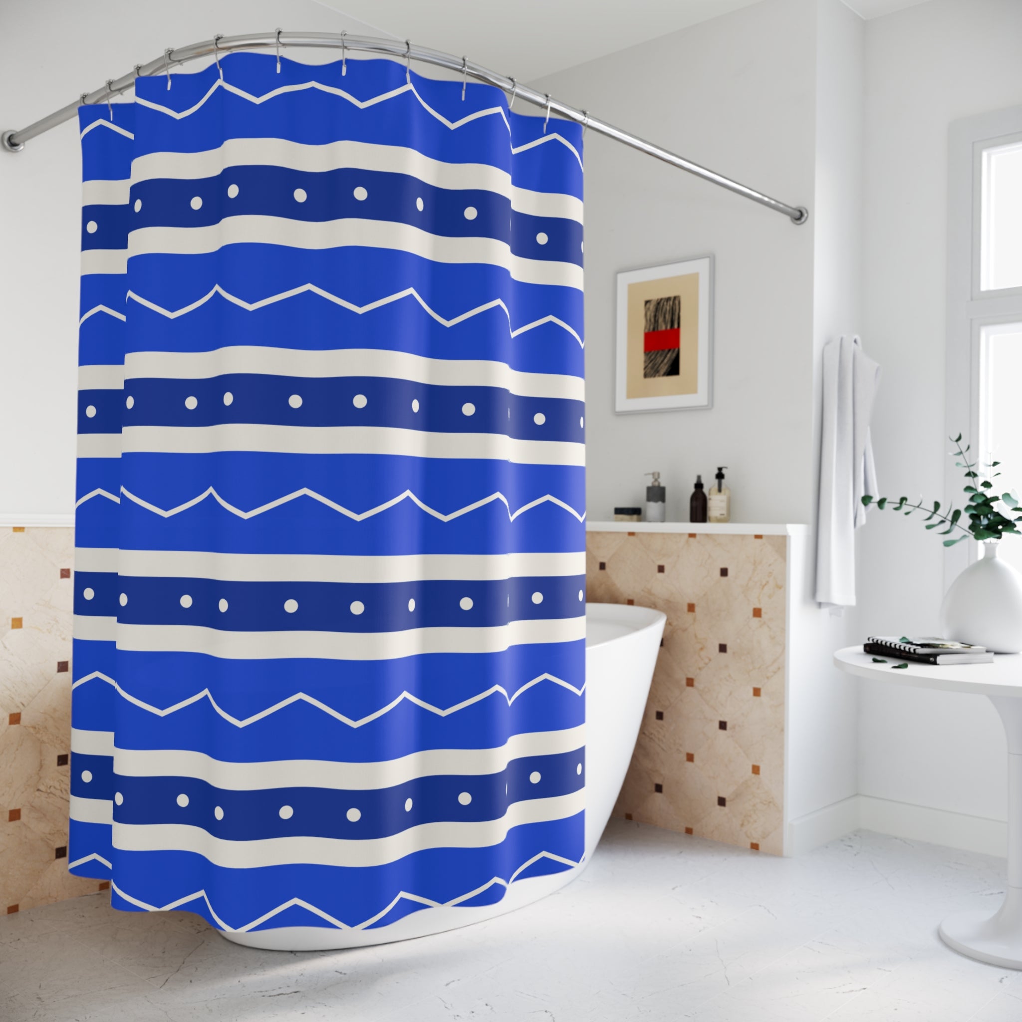 Greek Shower Curtain: Aegean Blue Stripe