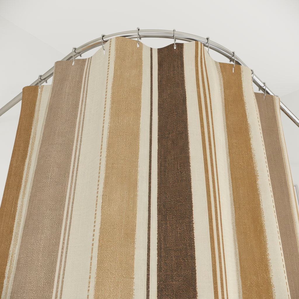 Beige Tan Vertical Stripe Shower Curtain