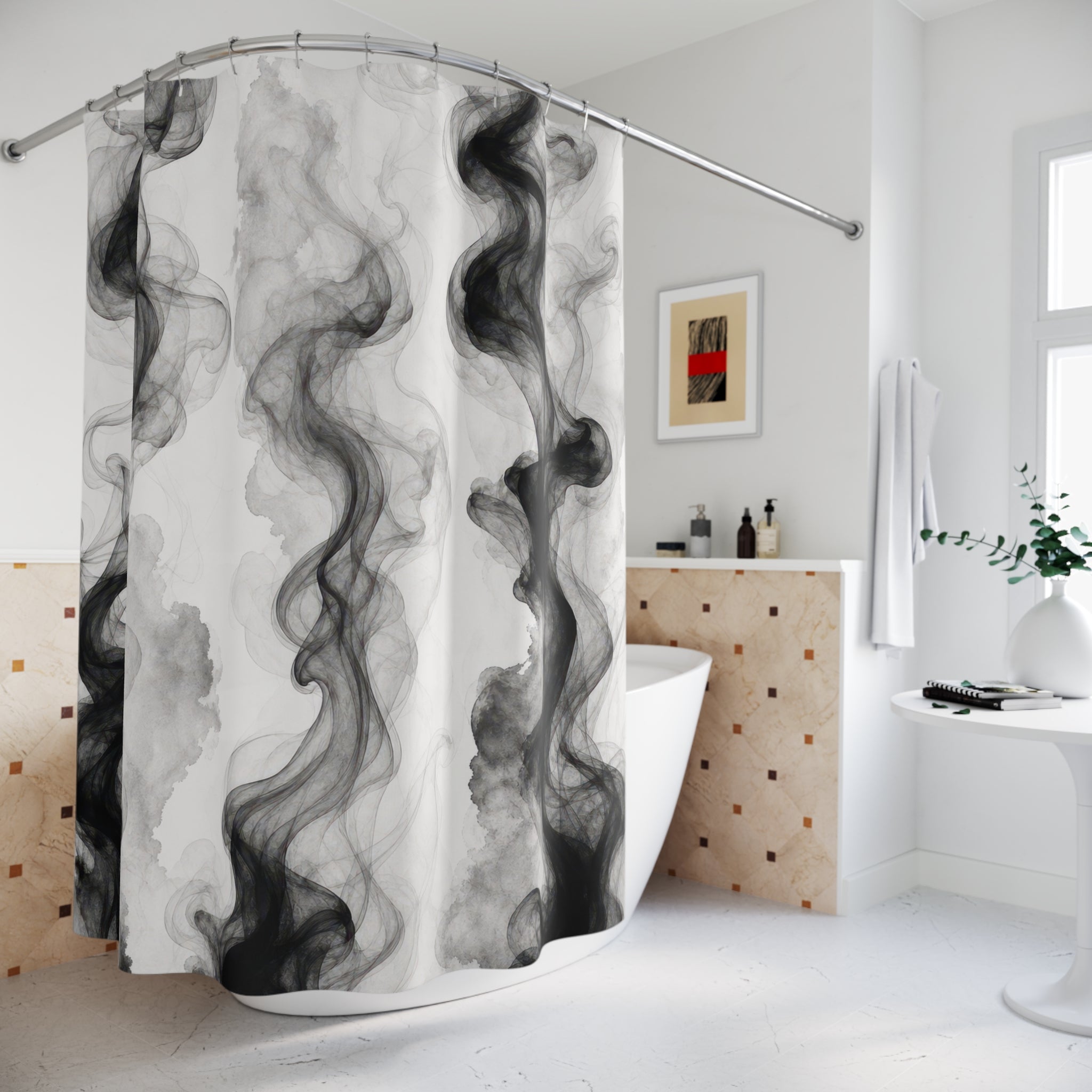 Black White Smoke Ink Shower Curtain
