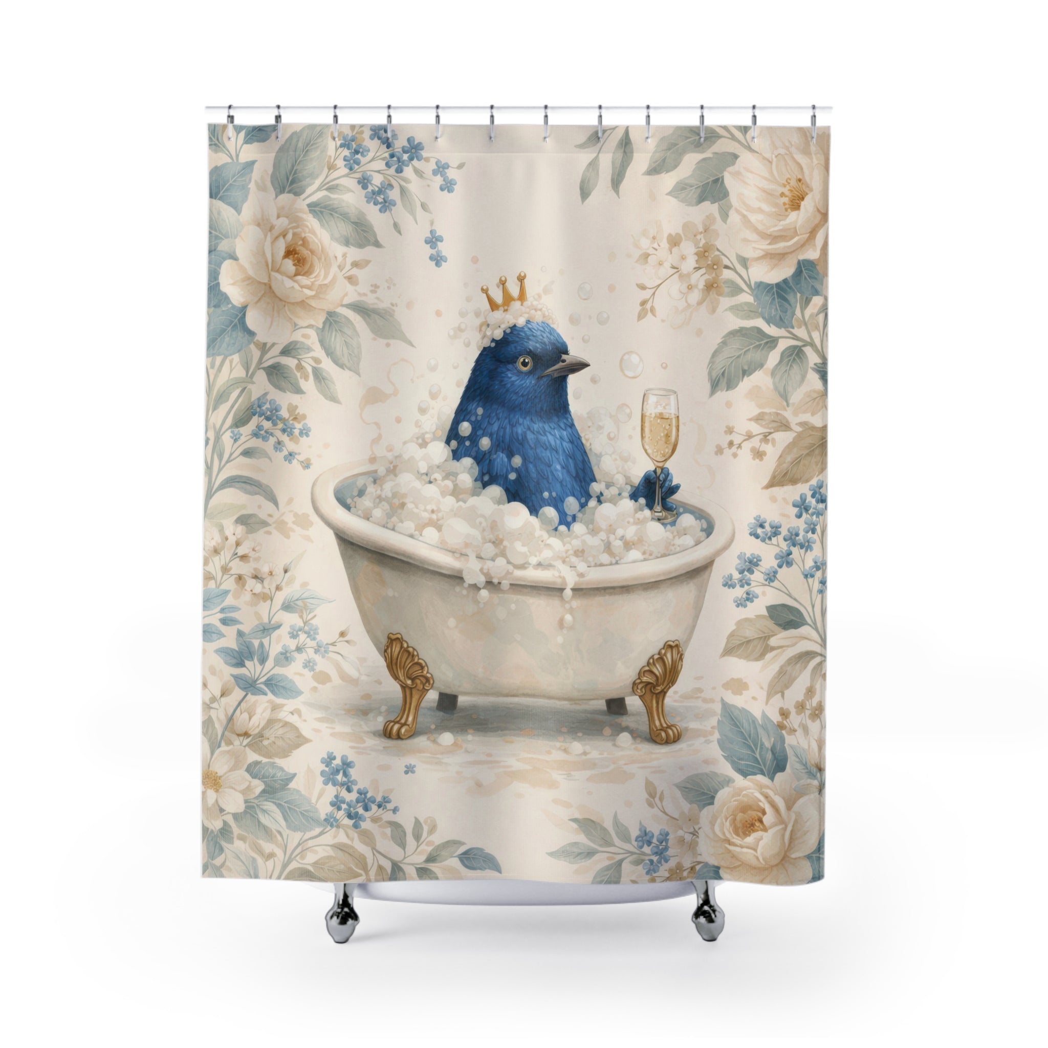 Funny Bluebird Shower Curtain – Whimsical Floral