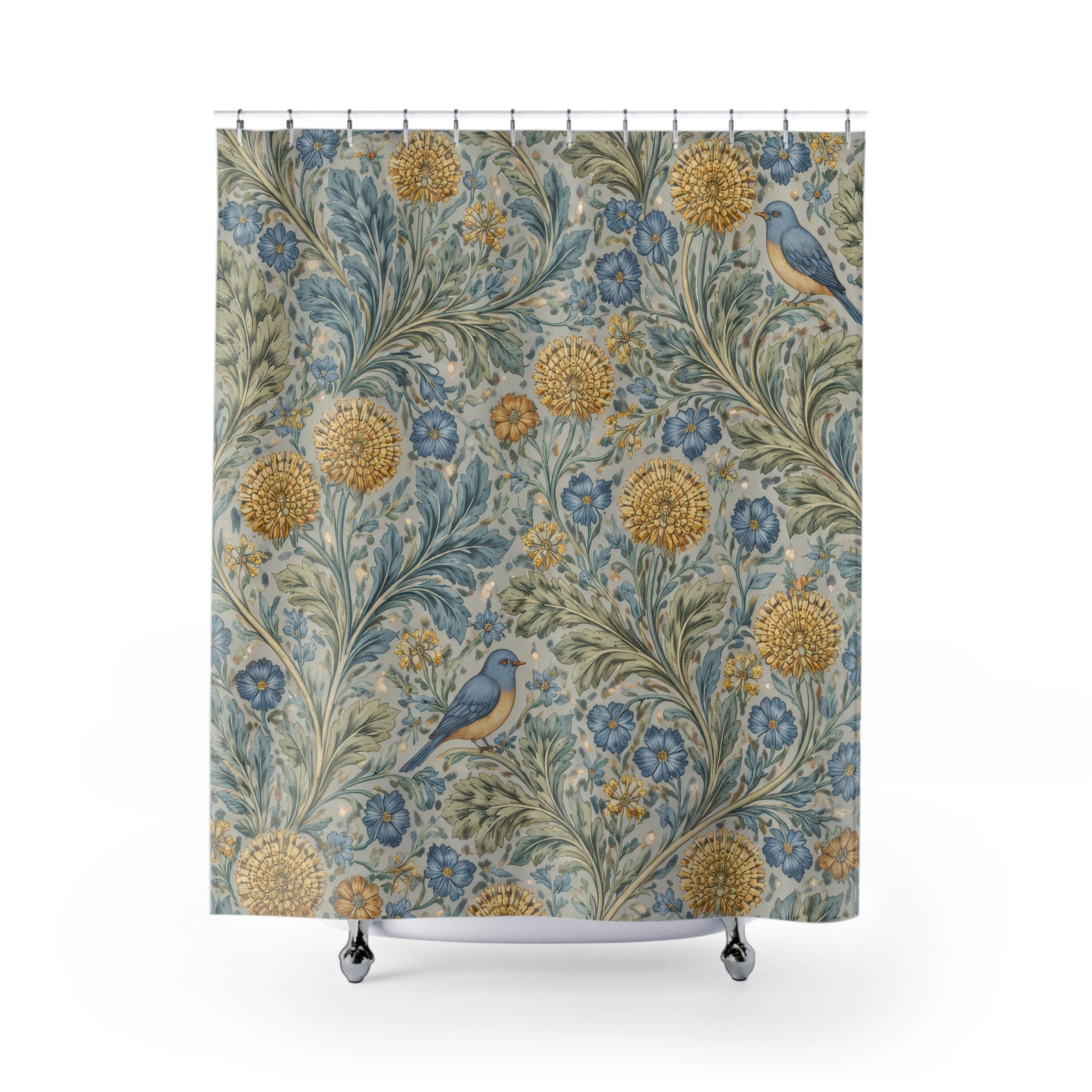 William Morris Bird Shower Curtain – Blue Gold Floral