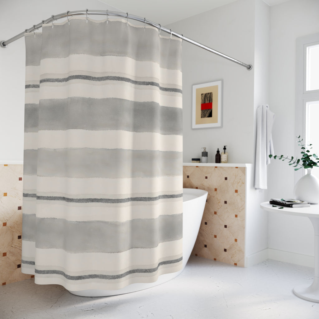 Soft Grey Horizontal Stripe Shower Curtain