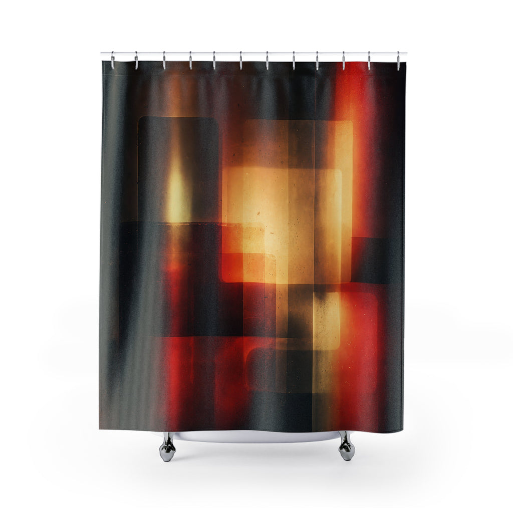 Abstract Shower Curtain, Warm Red Black Bath Decor, Modern Light Block Pattern, Guest Bathroom Decor, Moody Amber Style, Warm Modern Style