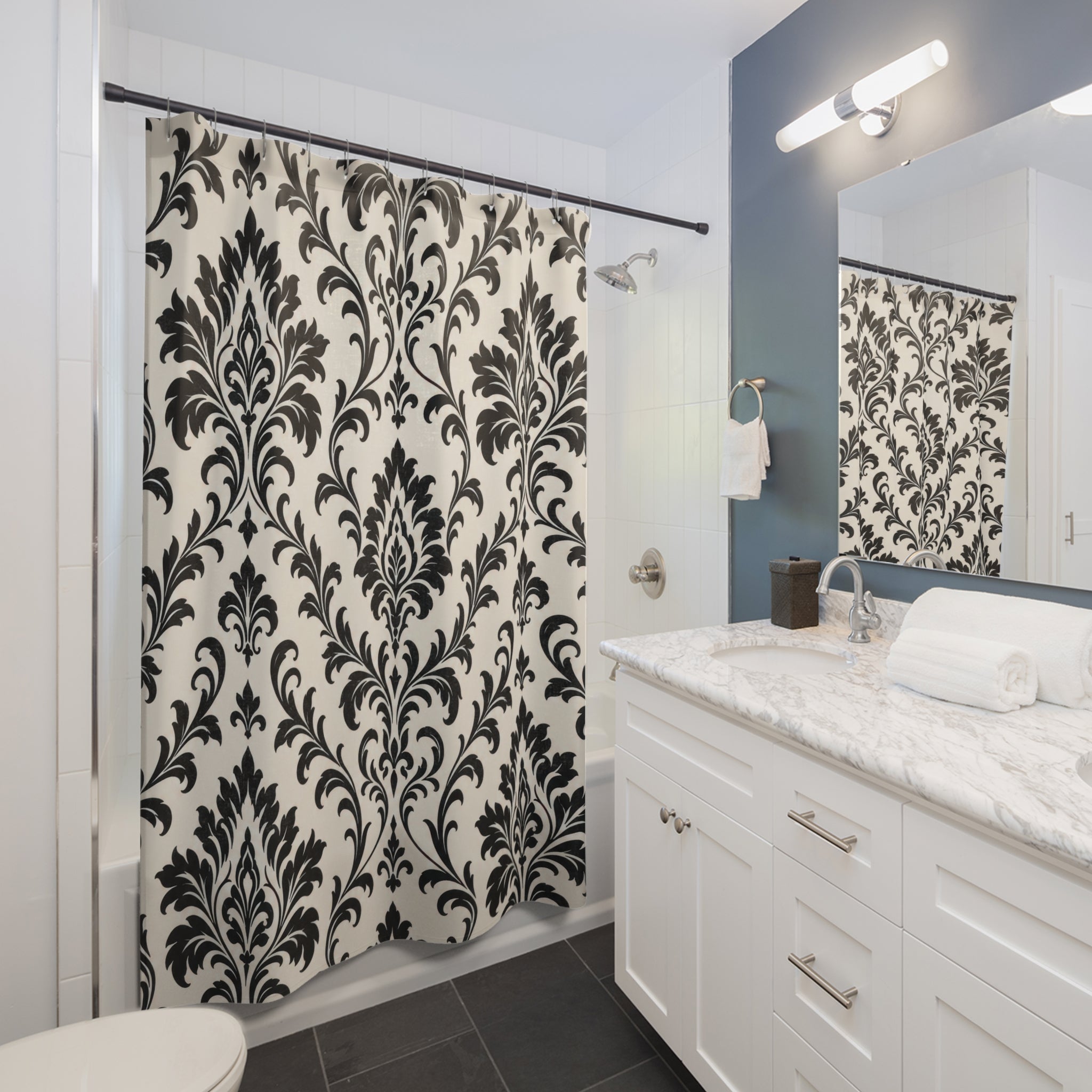 Black Cream Floral Vine Shower Curtain