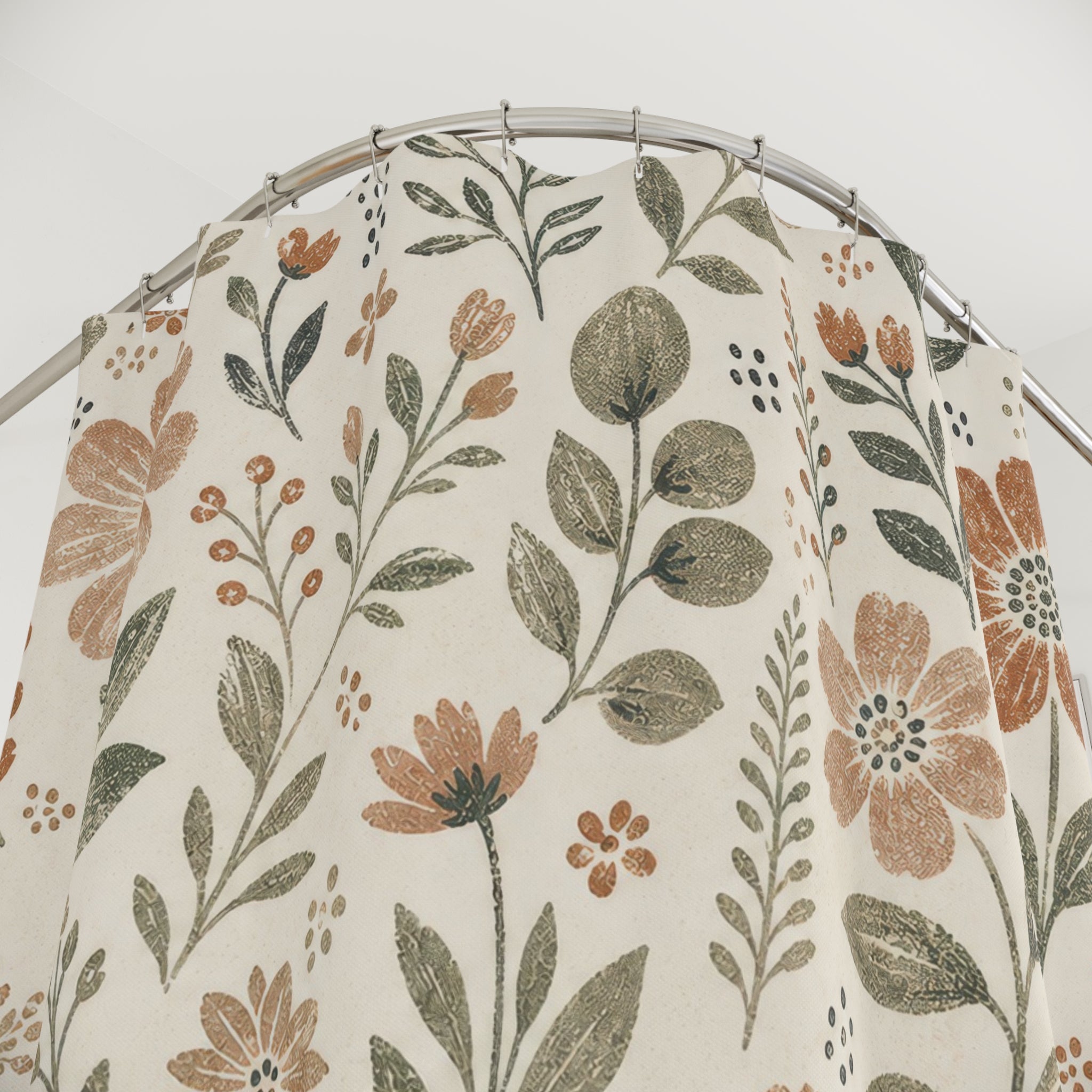 Rust Orange Daisy Botanical Shower Curtain
