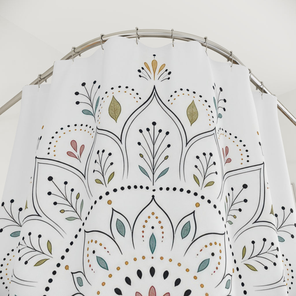 White Floral Medallion Shower Curtain