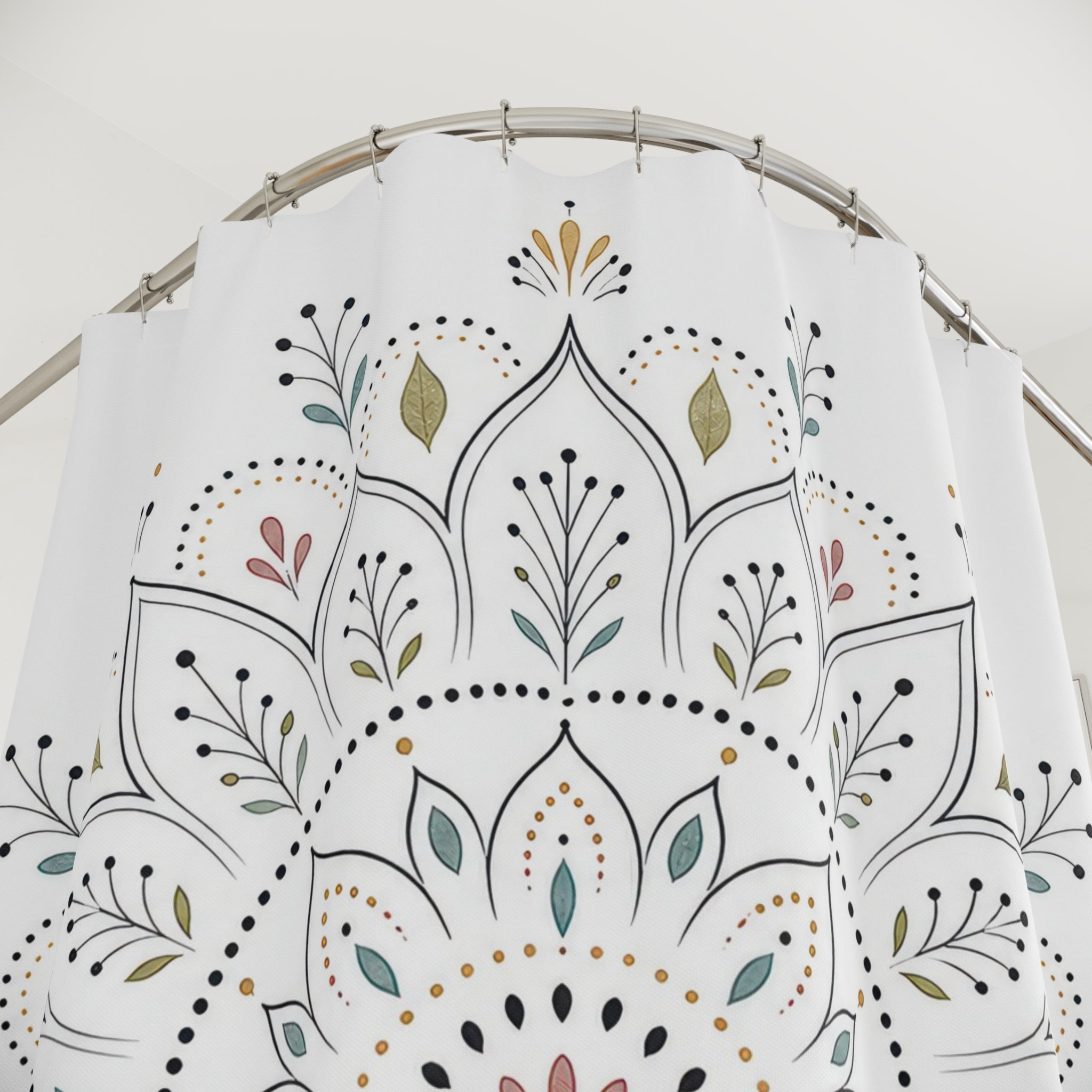 White Floral Medallion Shower Curtain