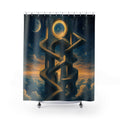 Golden staircase in a celestial tower shower curtain with full front view