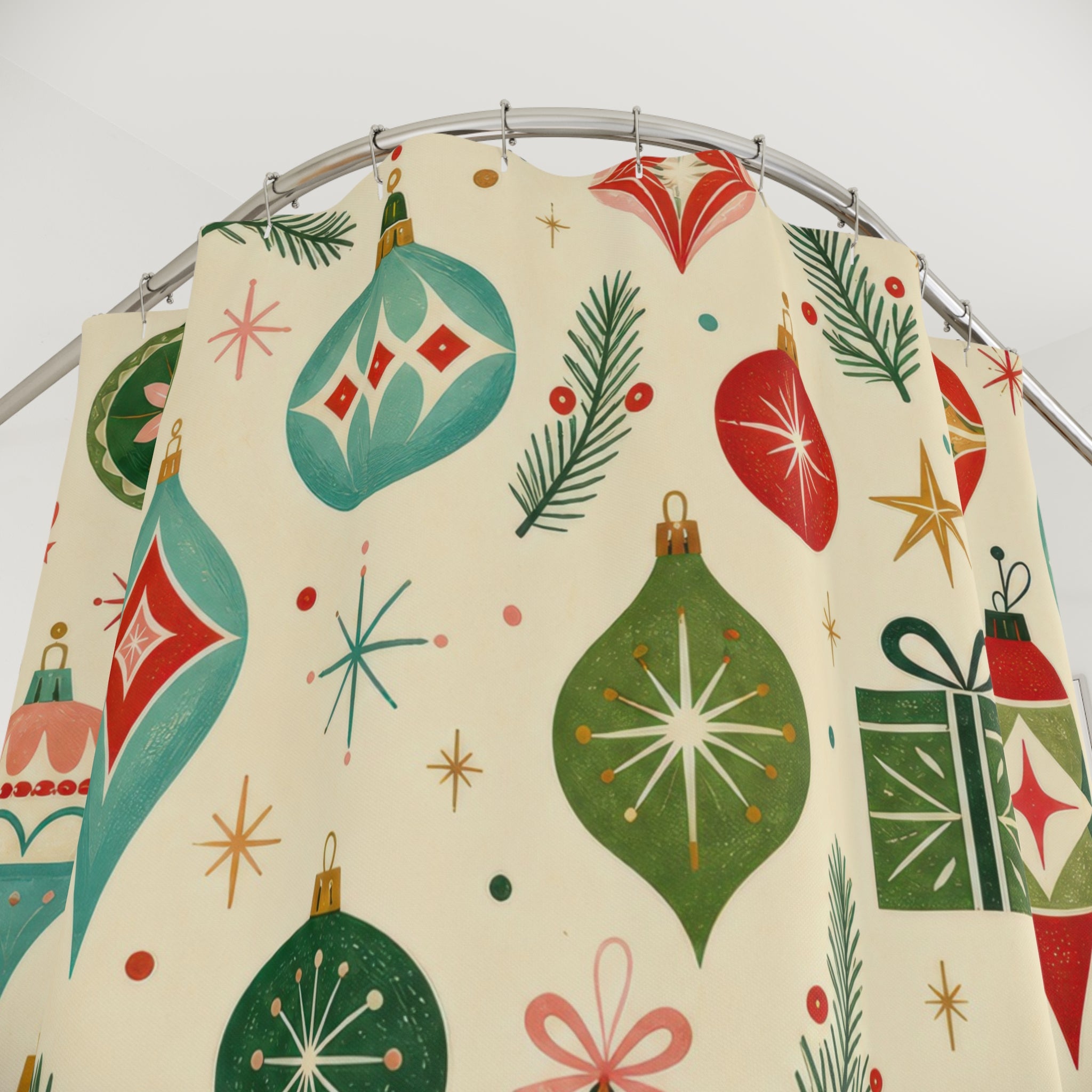 Mid-Century Retro Ornament Christmas Shower Curtain
