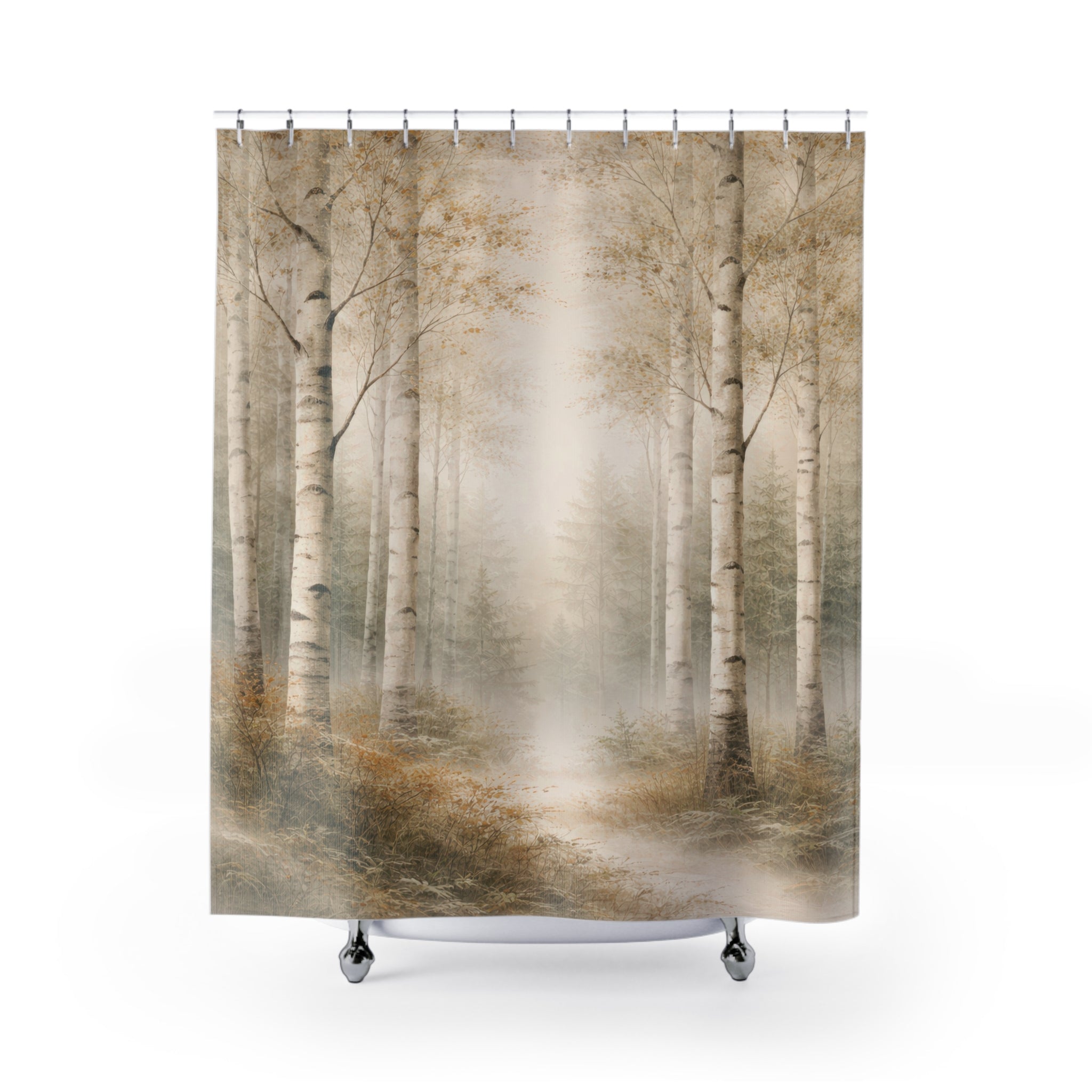White Birch Forest Watercolor Shower Curtain