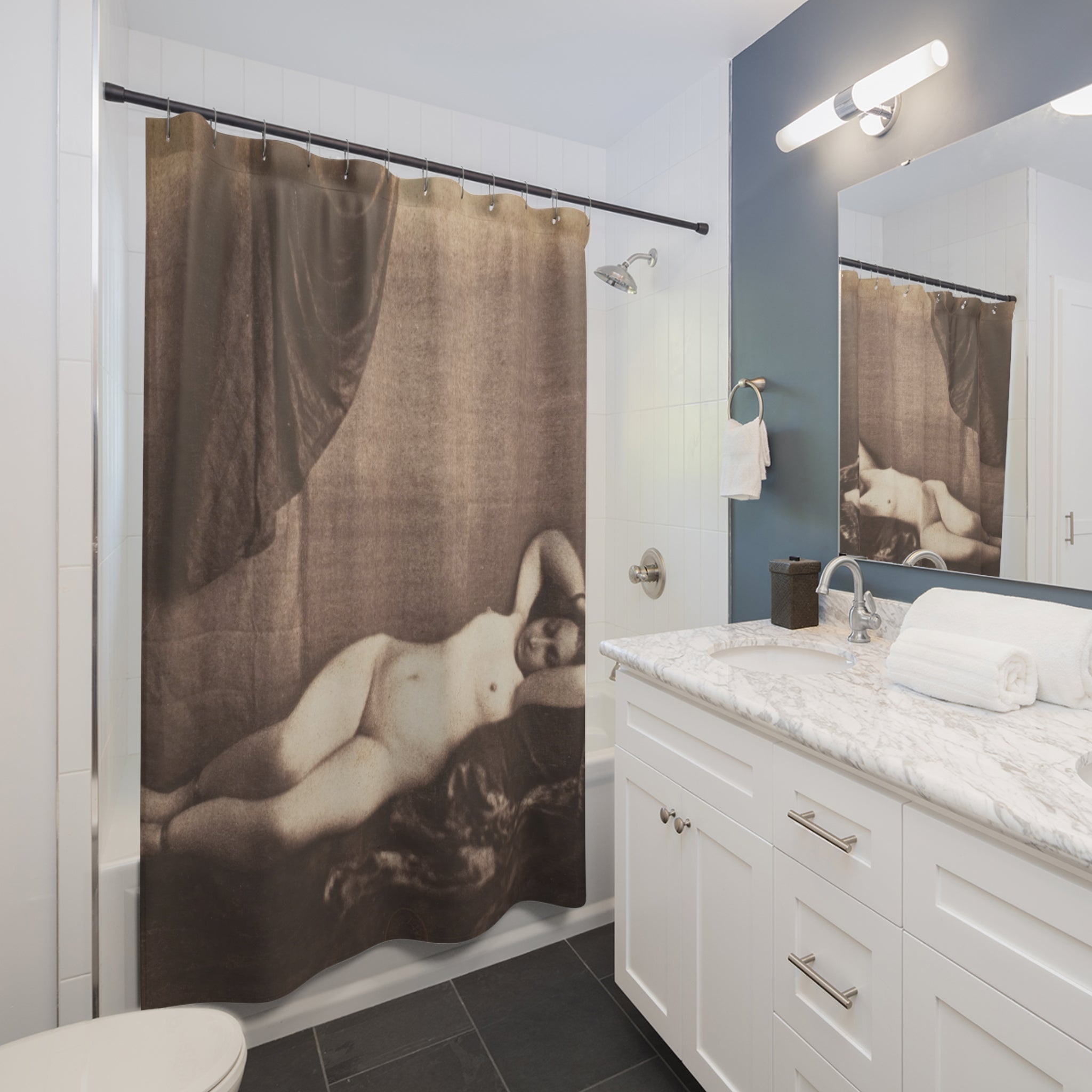 Classical Nude Art Shower Curtain – Sepia Brown