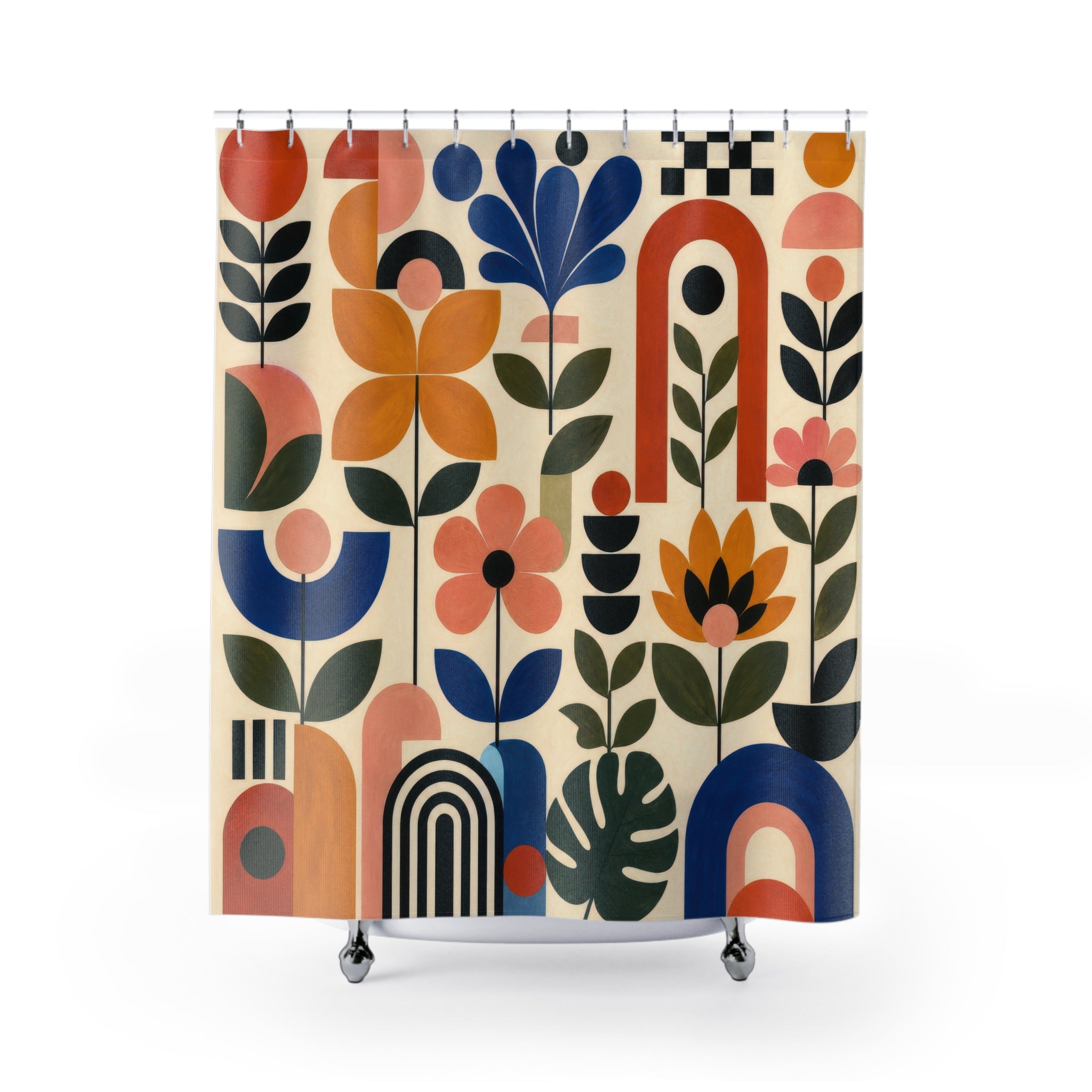 Retro Folk Art Floral Shower Curtain