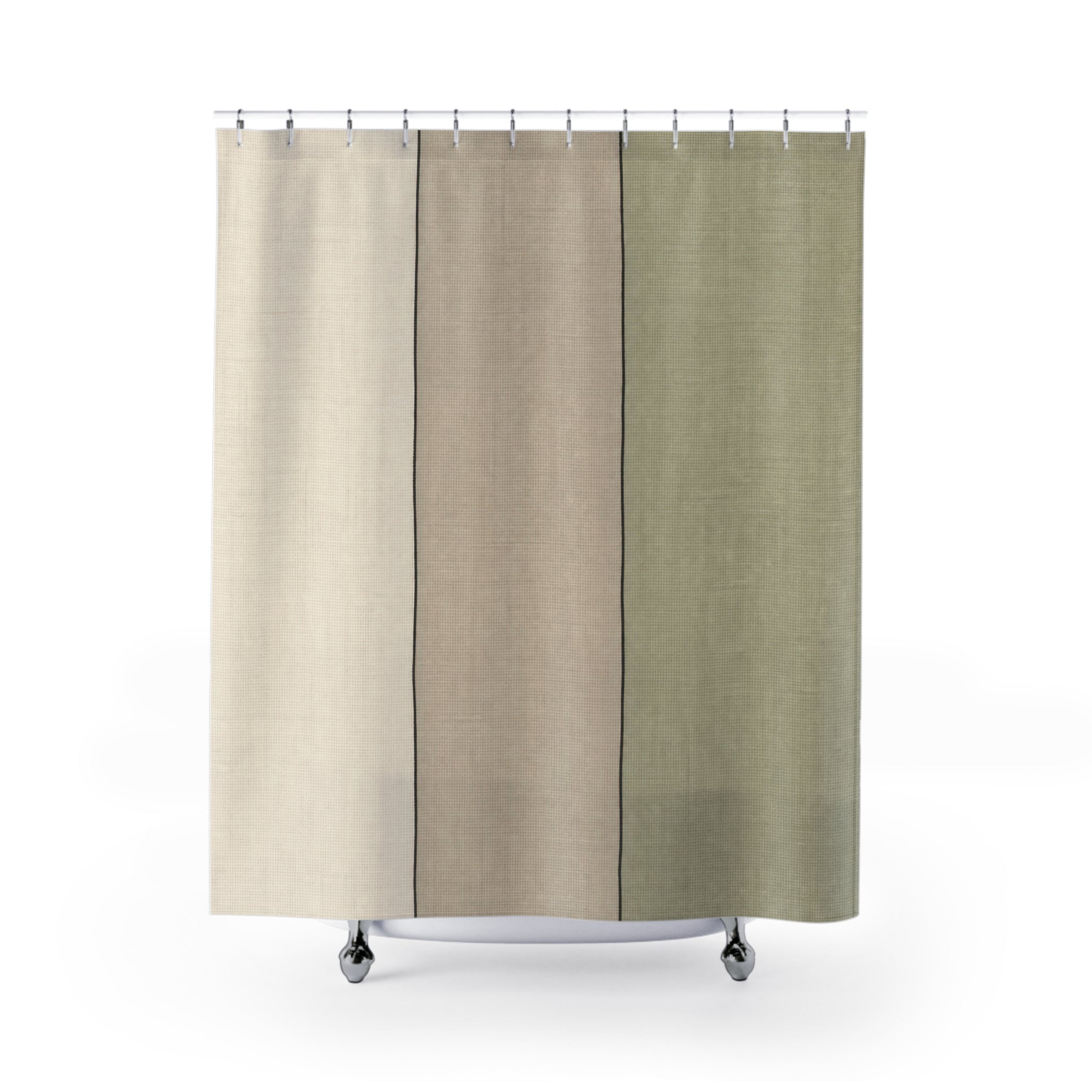 Sage Beige Wide Panel Stripe Shower Curtain
