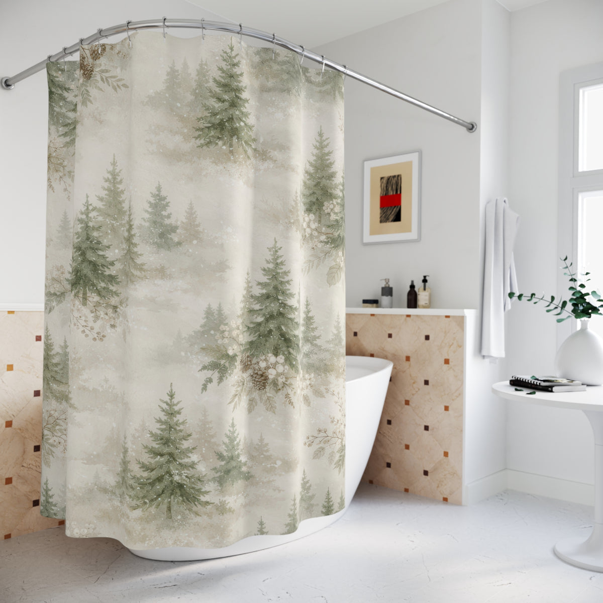 Pine Forest Shower Curtain – Sage Green